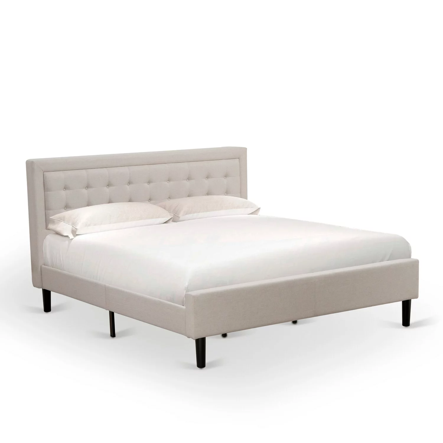 FN08K-1DE05 2-Piece Fannin Bedroom Set with 1 Wood Bed Frame and 1 Modern Nightstand - Reliable and Durable Construction - Mist Beige Linen Fabric