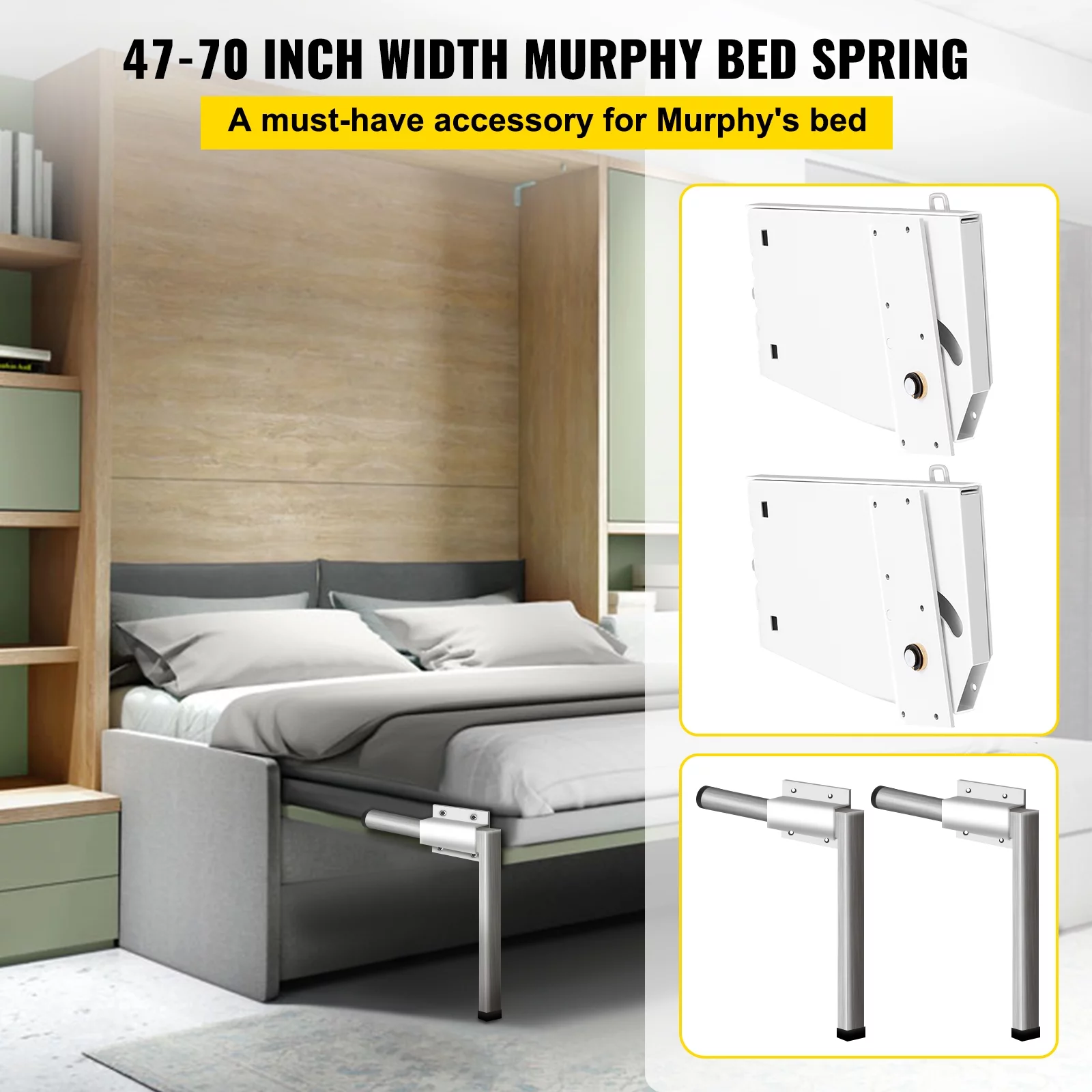 BENTISM DIY Murphy Bed Hardware Kit Vertical Mounting Wall Bed Springs Mechanism Heavy Duty Bed Support Hardware DIY Kit for King Queen Bed (Vertical)