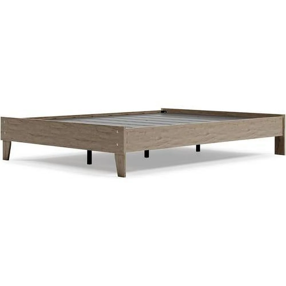 Oliah Contemporary Queen Platform Bed, Natural Wood Grain