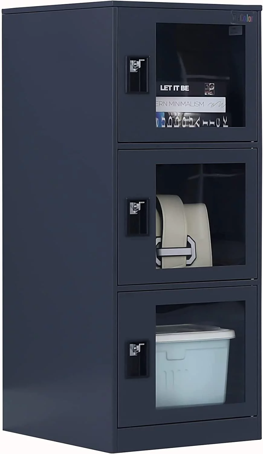 MECOLOR Vertical Single Tier Small Locker with Padlock latche Plastic clear Door 2 or 3 Compartment Storage for Employee,Home,Office file cabinet,School,Kids