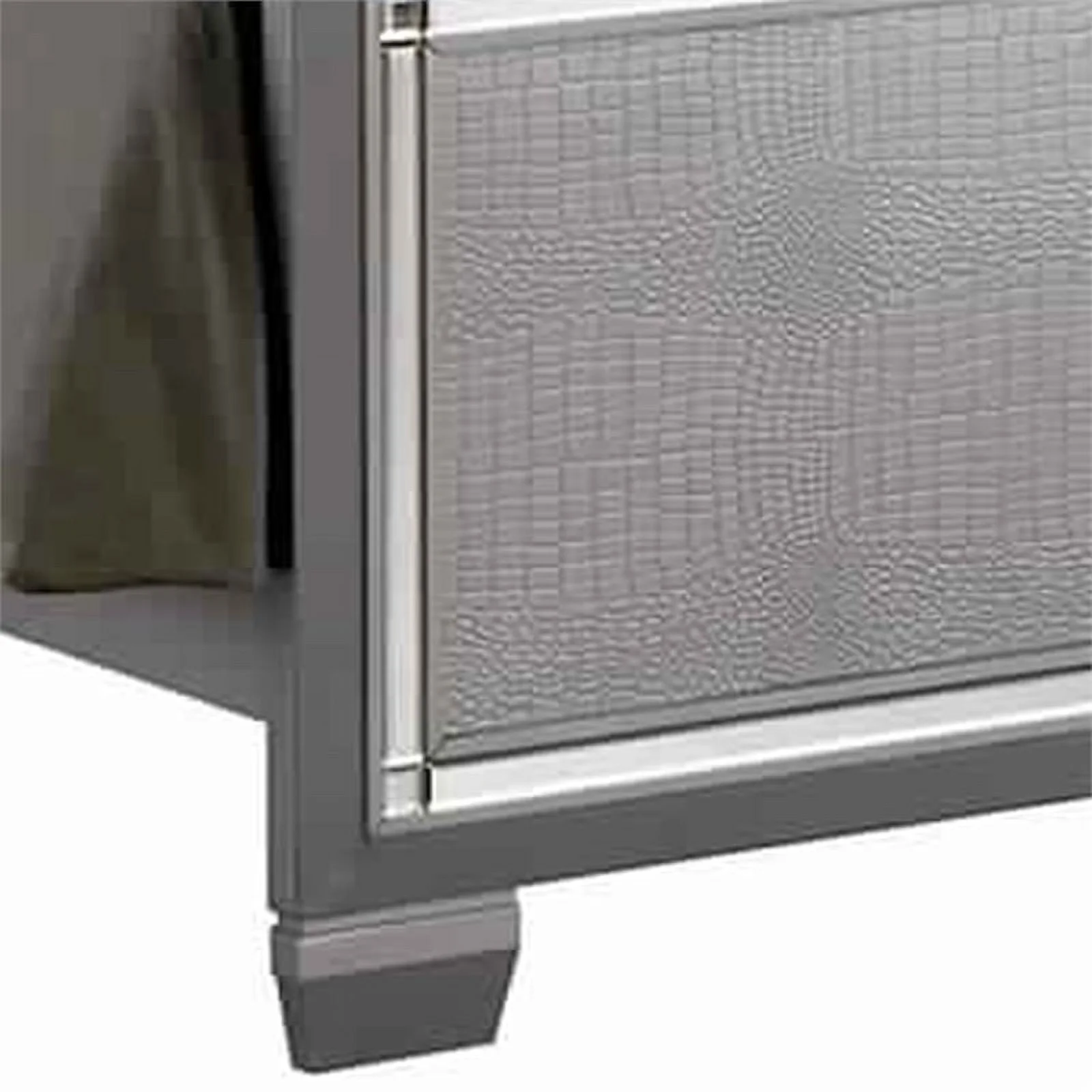 Textured California King Size Bed with Silver Trim Accents, Beige