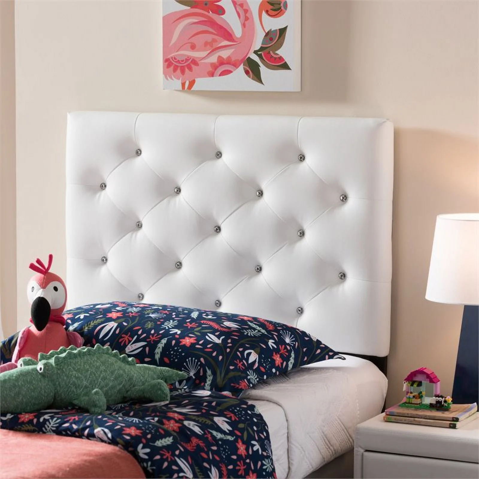 Bowery Hill Faux Leather Upholstered Twin Headboard w/ Hardwood Frame in White