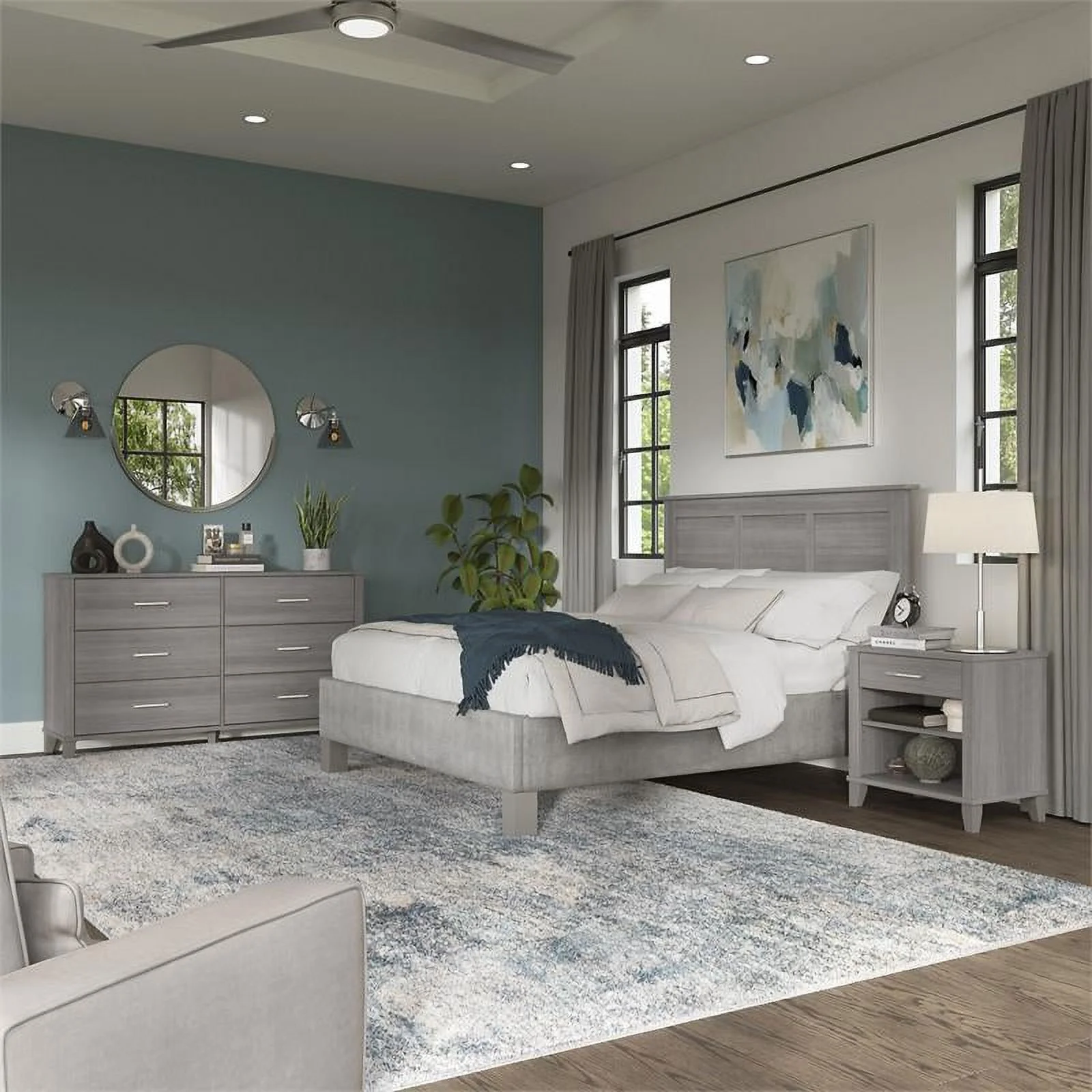 Pemberly Row Engineered Wood 3 Piece Full/Queen Size Bedroom Set - Platinum Gray