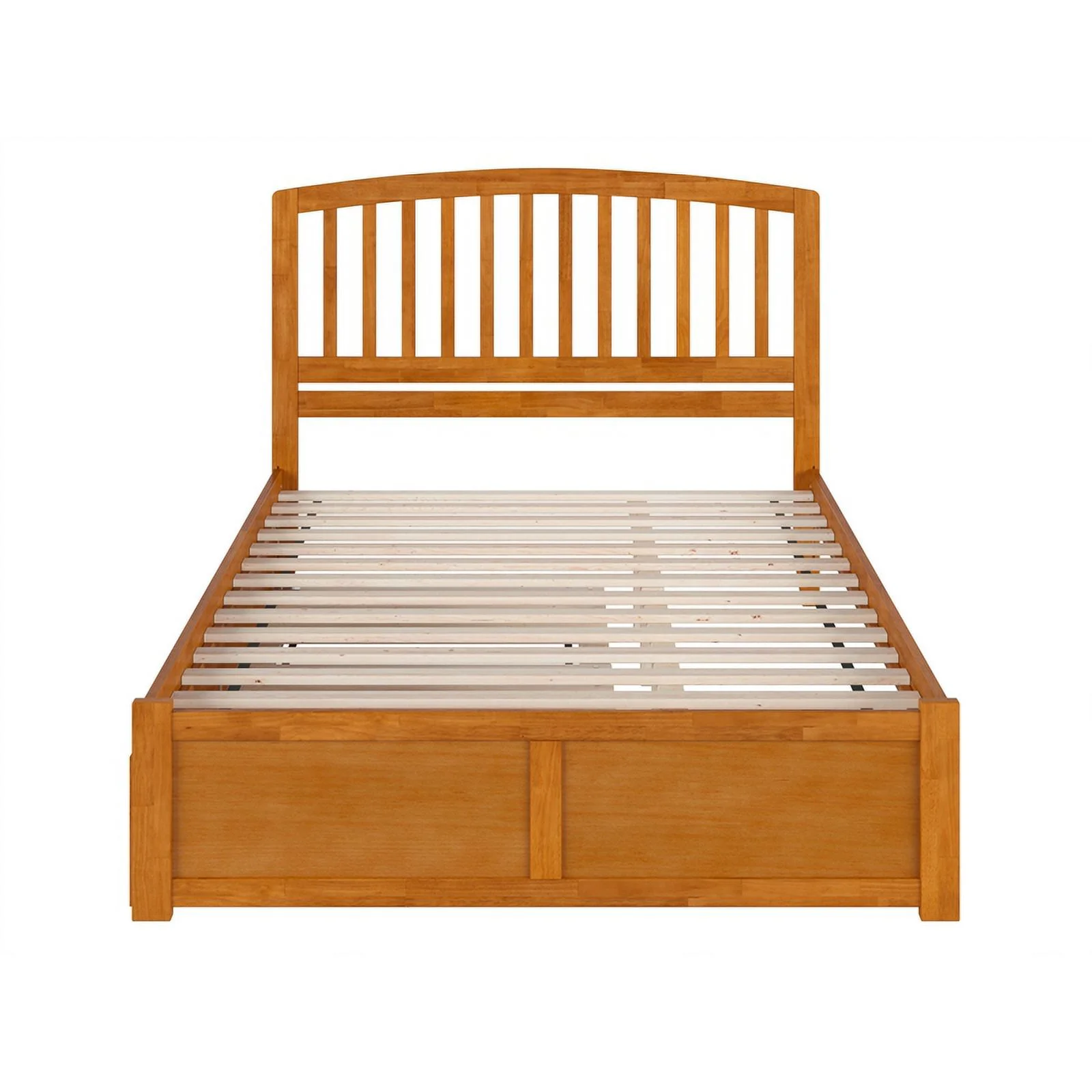 Richmond Queen Wood Platform Bed with Footboard and TXL Trundle in Light Toffee