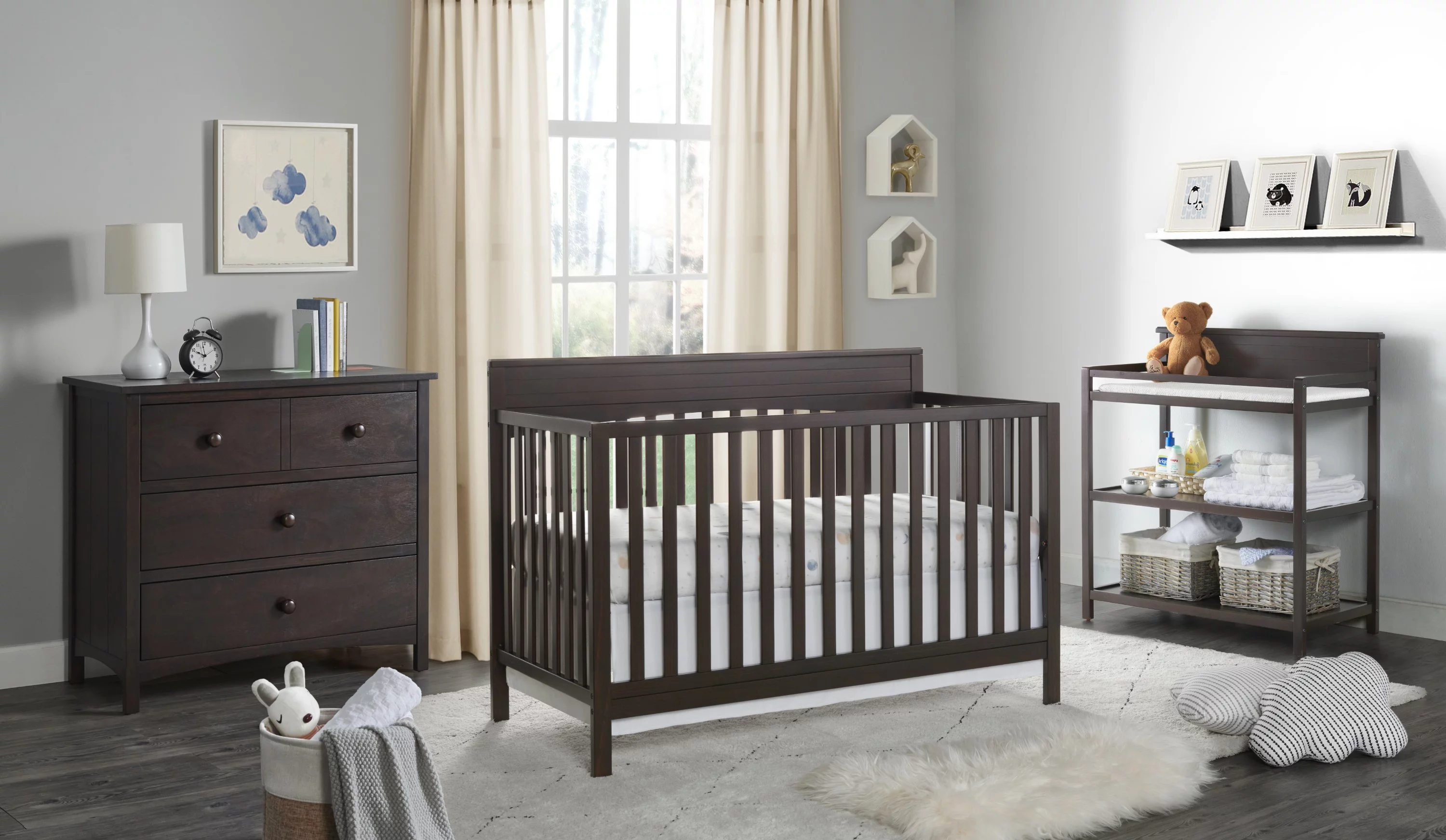 Oxford Baby Harper 4-in-1 Convertible Crib, Espresso Brown, GREENGUARD Gold Certified, Wooden Crib