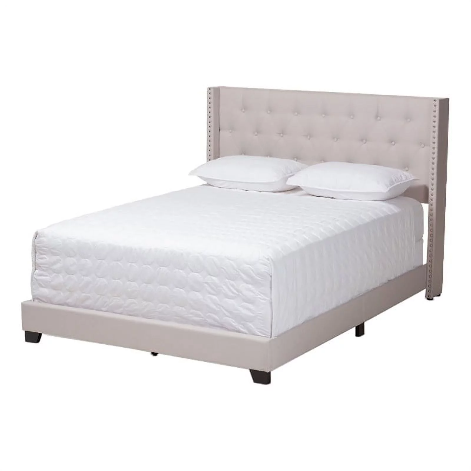 Bowery Hill Modern Upholstered Fabric Tufted Queen Bed in Beige