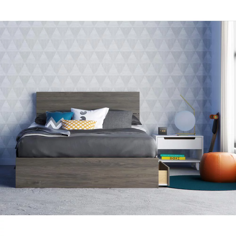 Nexera Aspen 3 Piece Full Size Bedroom Set, Bark Grey and White