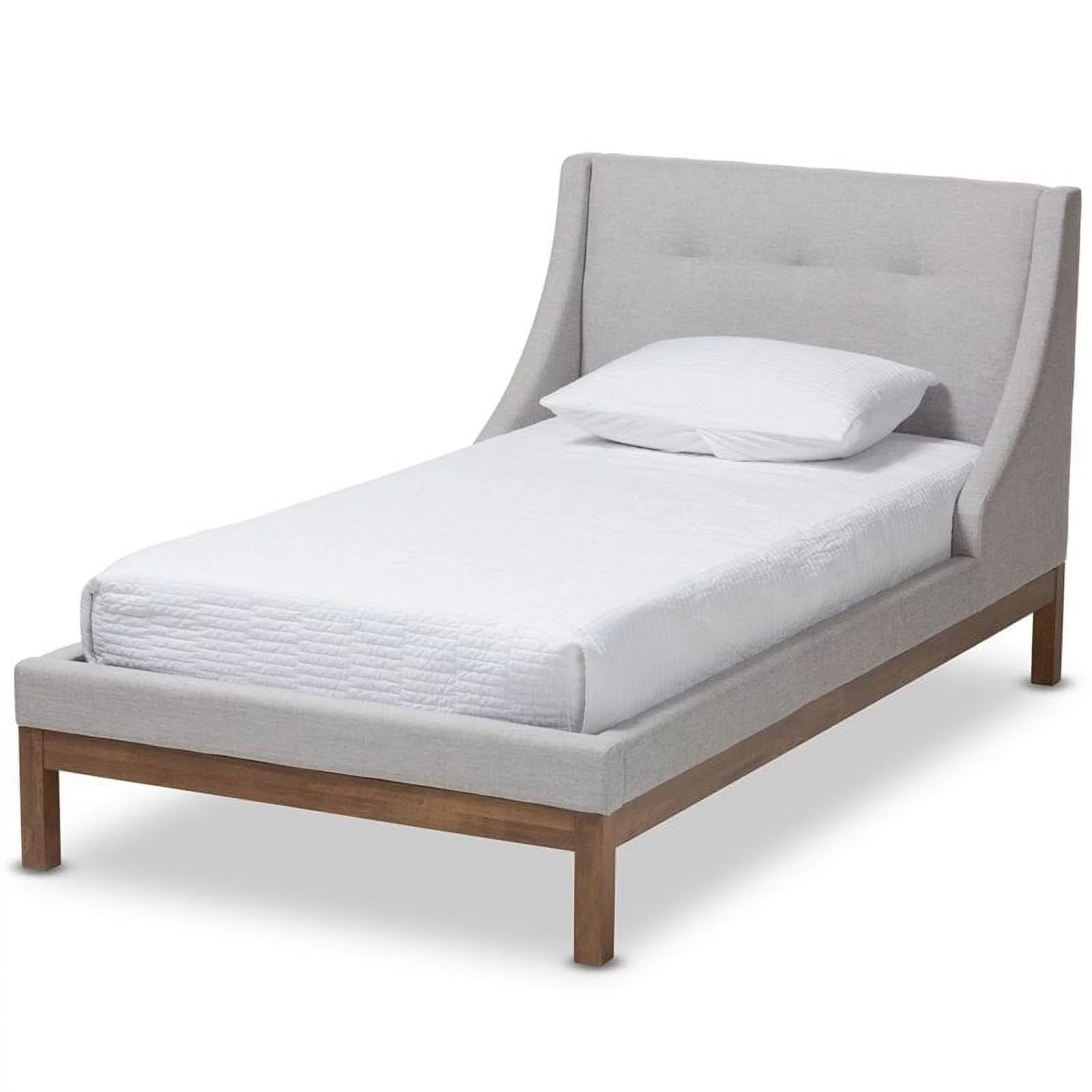 Baxton Studio Louvain Upholstered Twin Platform Bed in Greyish Beige