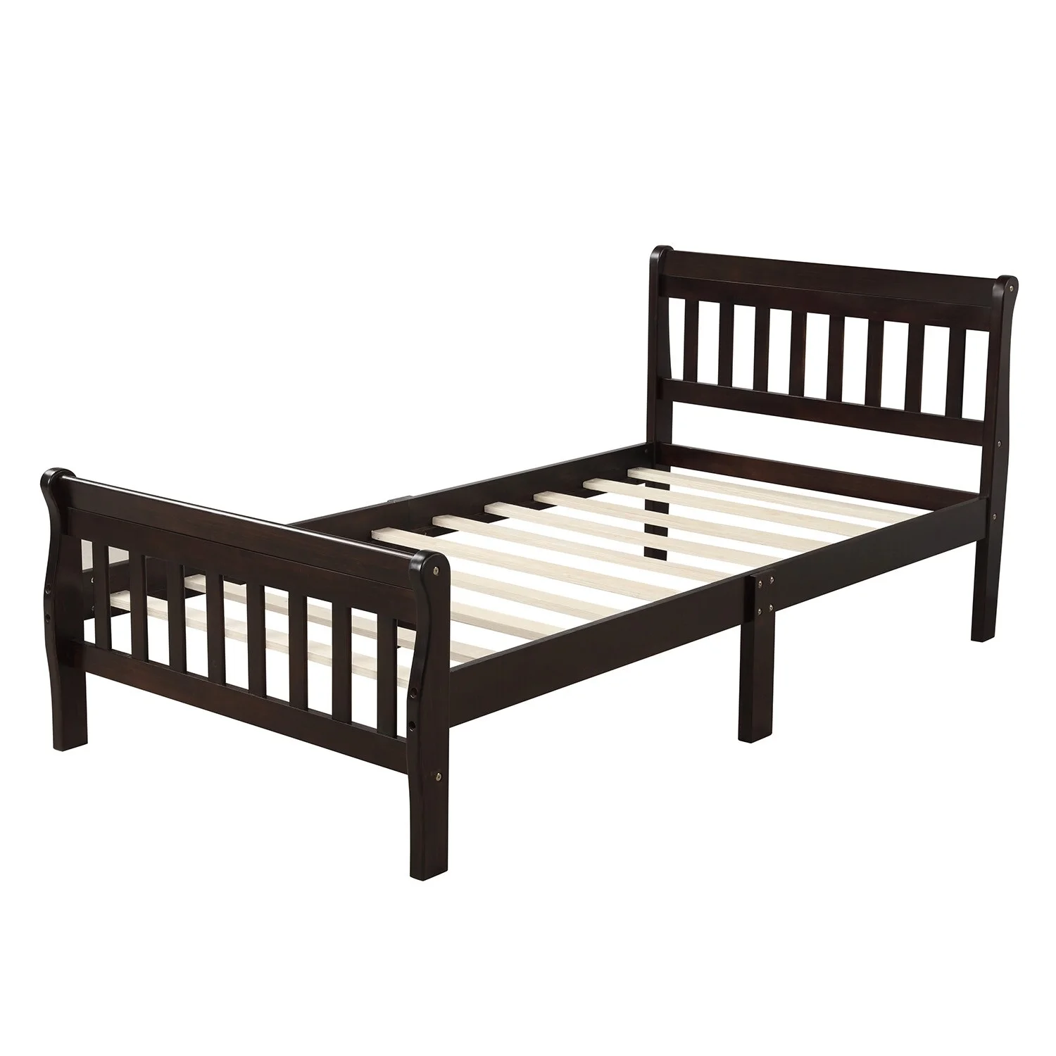 Espresso Platform Bed Twin Bed Frame Panel Bed Mattress Foundation Sleigh Bed with Headboard/Footboard/Wood Slat Support