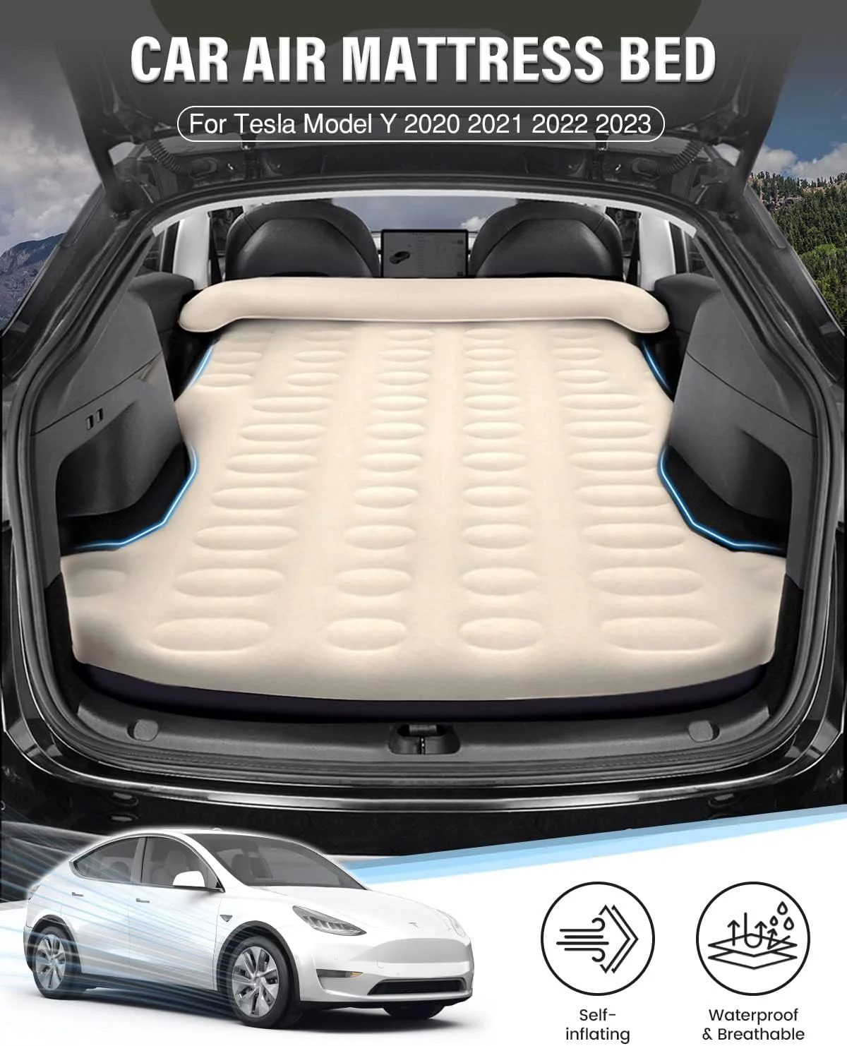 Air Mattress,Inflatable Camping Bed for Accessories 2023 2022 2021 2020 with Air Pump and Headrest Sleeping Pad,Portable Flocking Surface Mattress Gifts