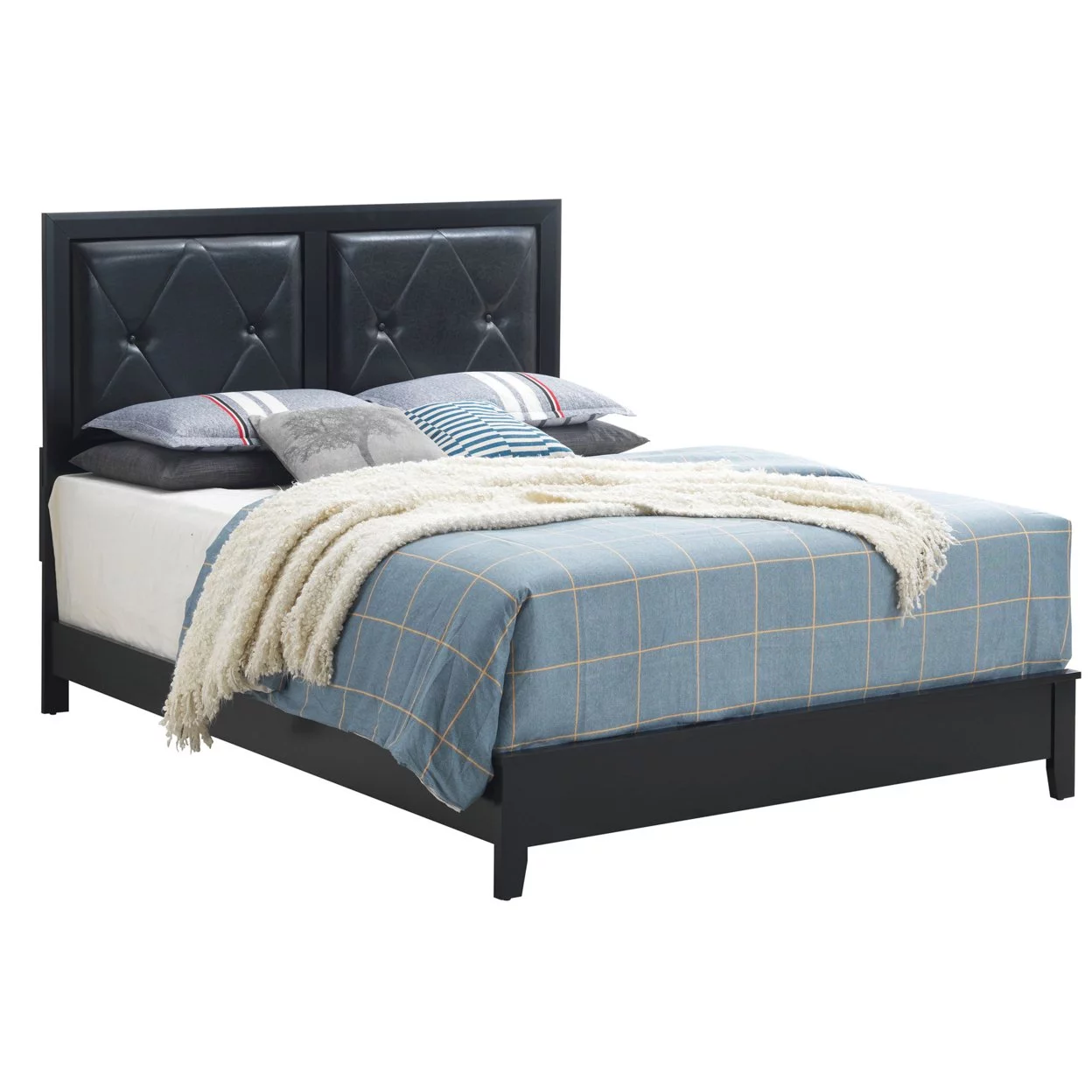 Primo Black Tufted Faux Leather Upholstered Full Panel Bed