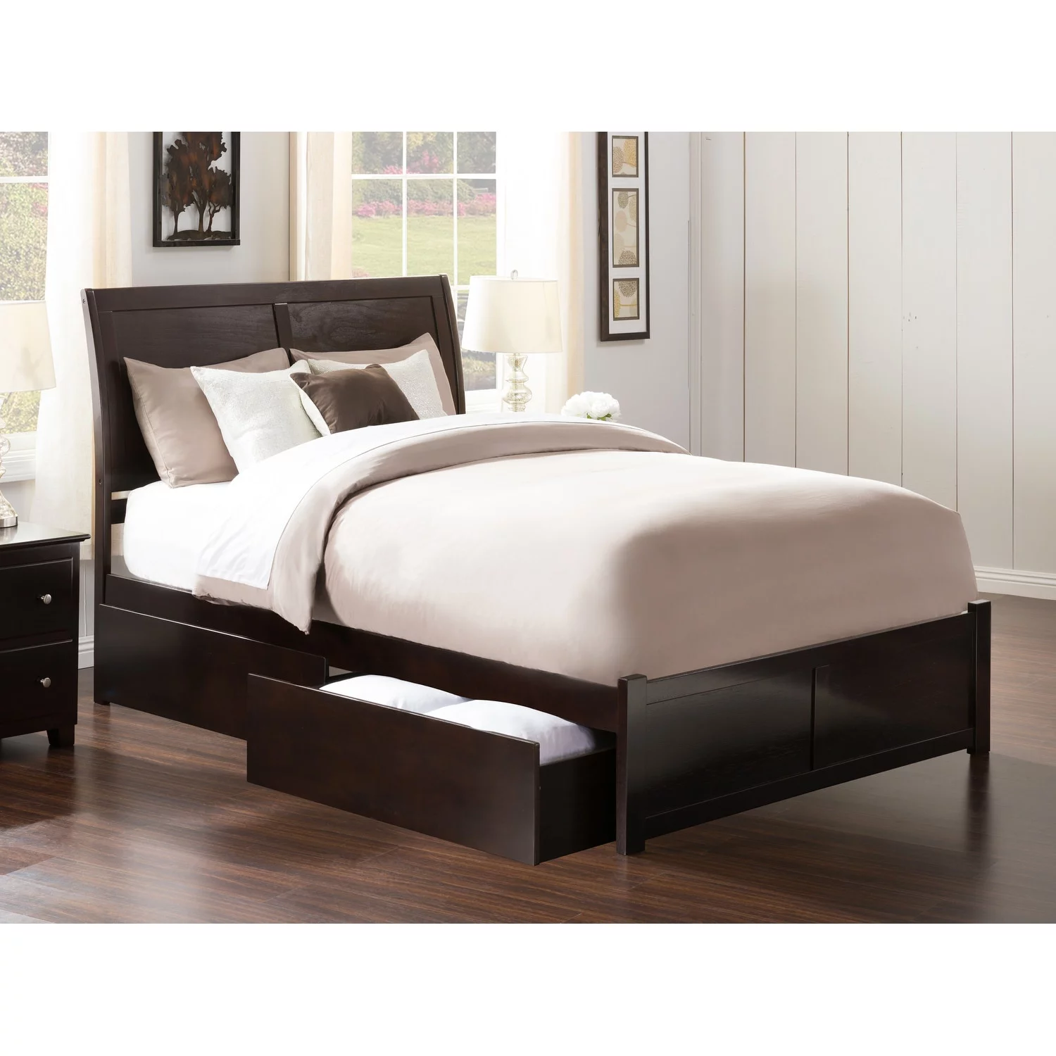 AFI Portland Queen Platform Bed with 2 Drawers in Espresso