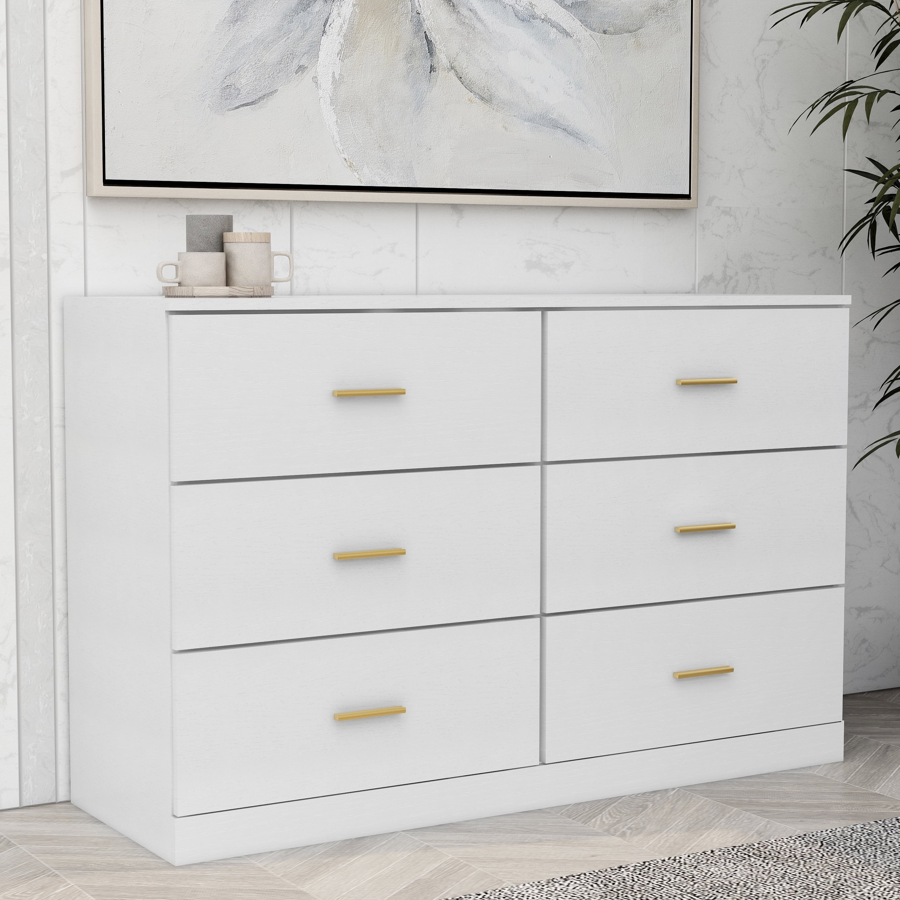 CoSoTower Modern White 6-Drawer Dresser for Bedroom - Ample Storage Wide Chest of Drawers, Sturdy & Safe
