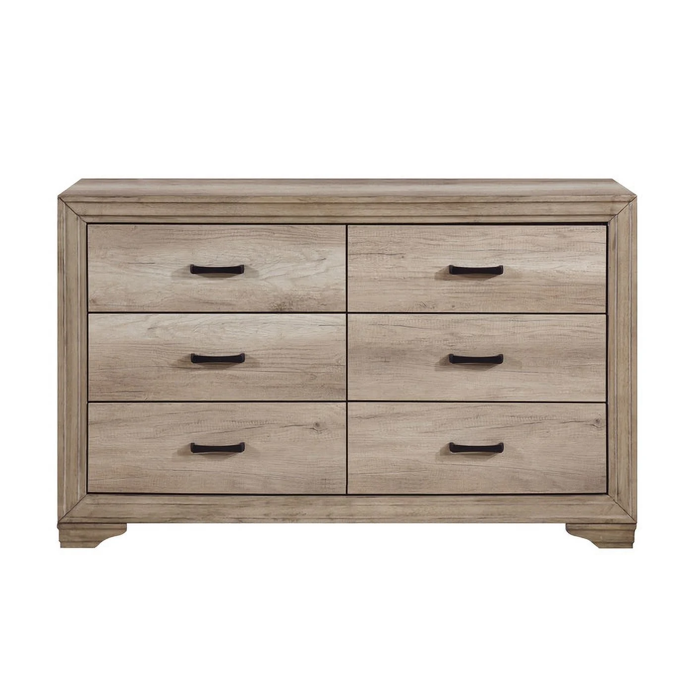 6 Drawer Wooden Dresser In Transitional Style, Natural Brown