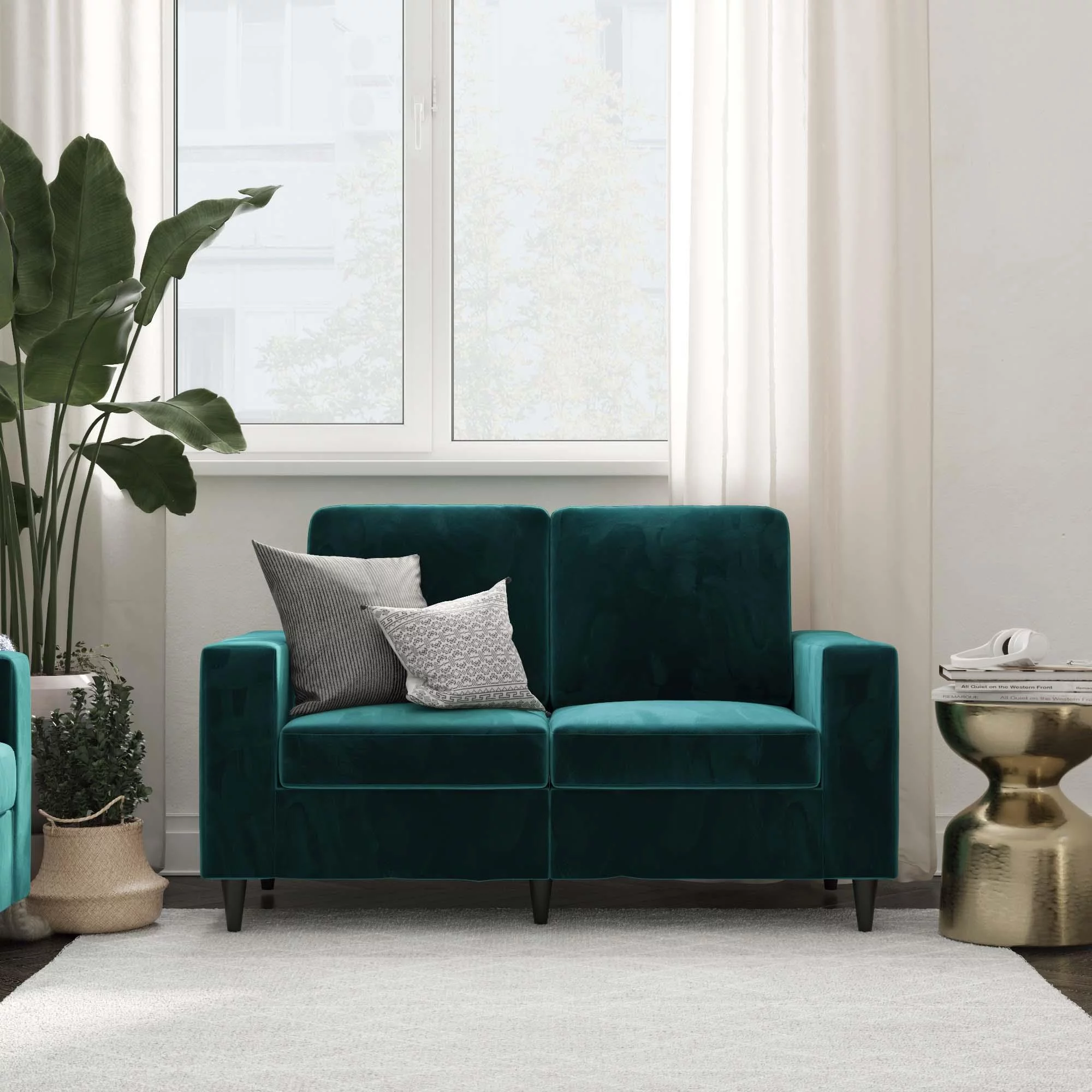 DHP Cooper Loveseat 2 Seater Sofa, Green Velvet
