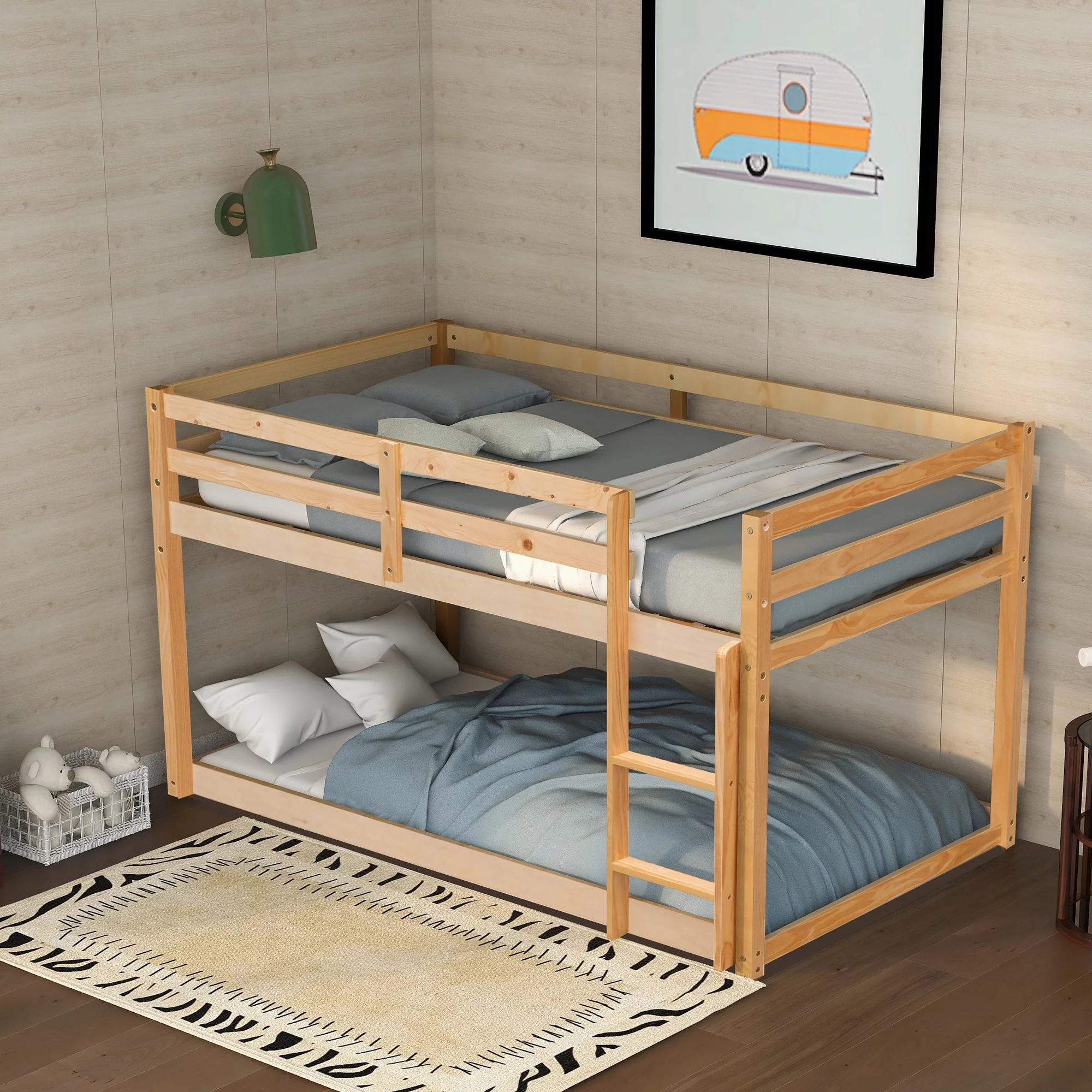 Bellemave Wood Twin over Twin Bunk Bed Frame, Low Bunk Bed with Ladder and Guard Rails for Toddler, Boys & Girls, No Box Spring Needed (Natural)