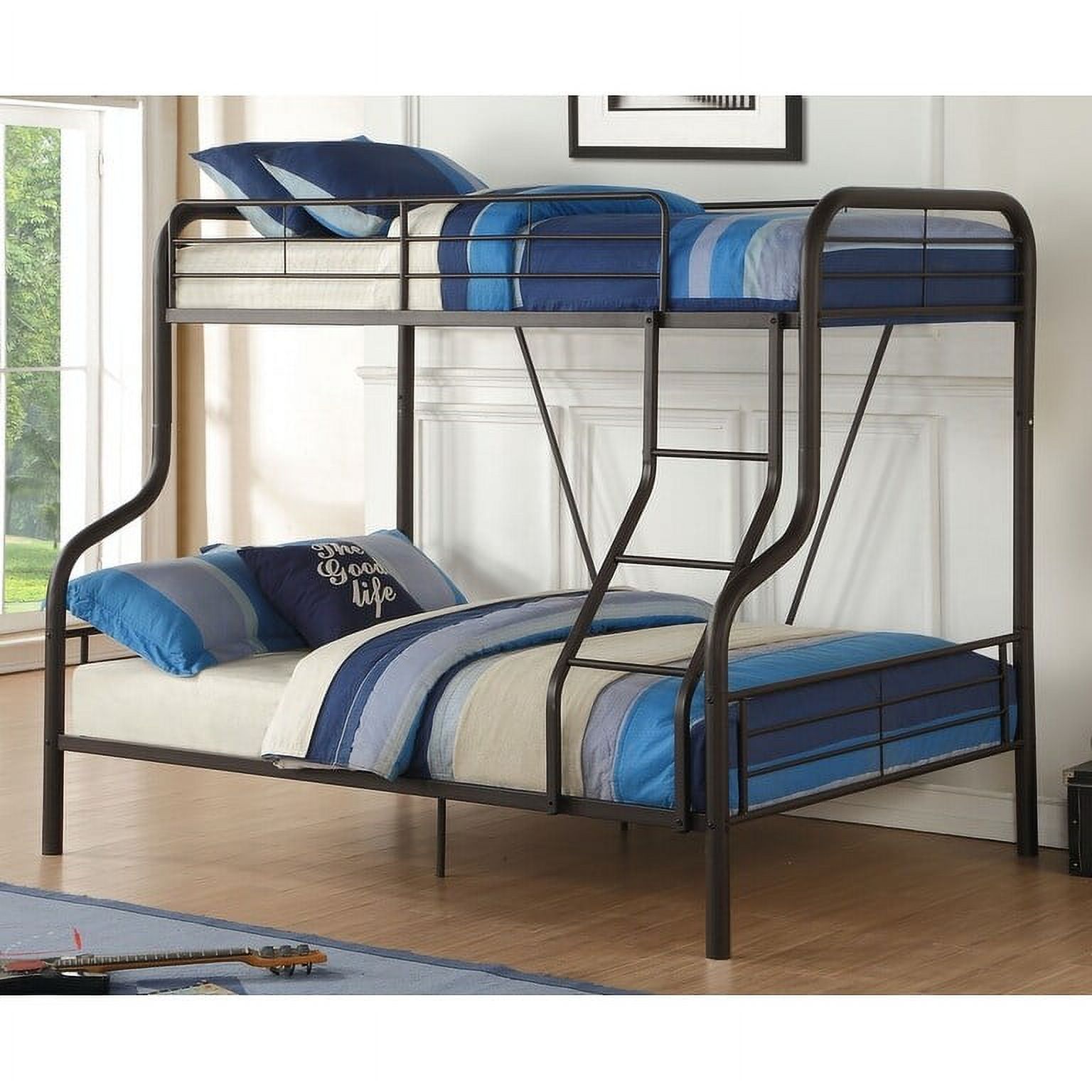 Cairo Twin over Full Metal Bunk Bed with Guardrails and Ladder in Black