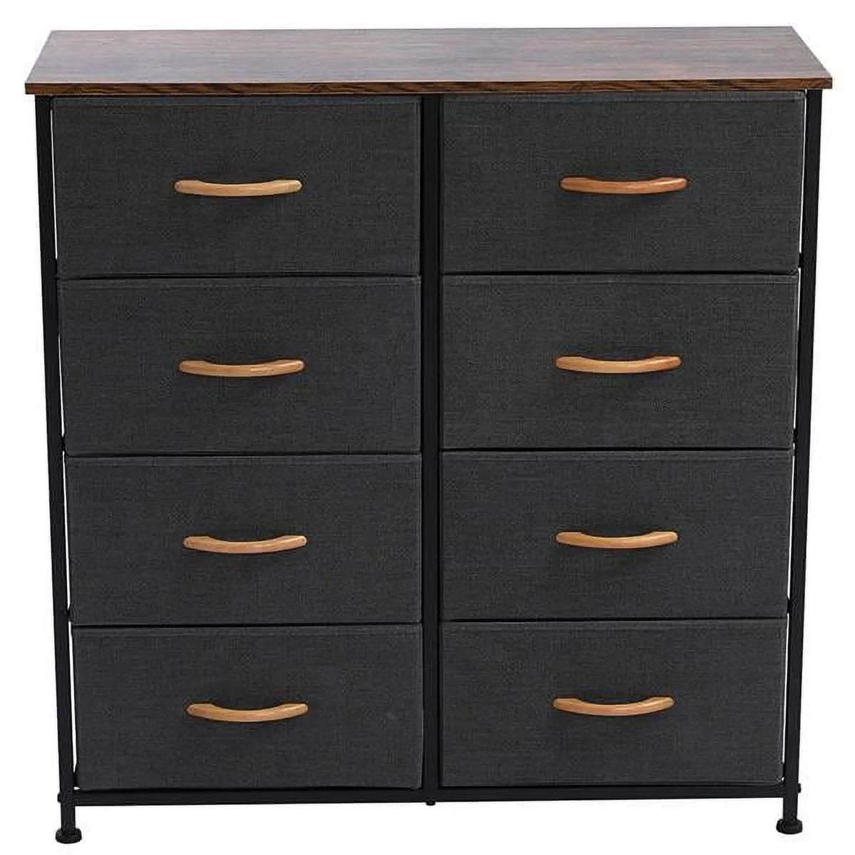 Fithood 4-Tier Wide Drawer Dresser, Storage Unit with 8 Easy Pull Fabric Drawers and Metal Frame, Wooden Tabletop for Closets, Nursery, Dorm Room, Hallway,Gray