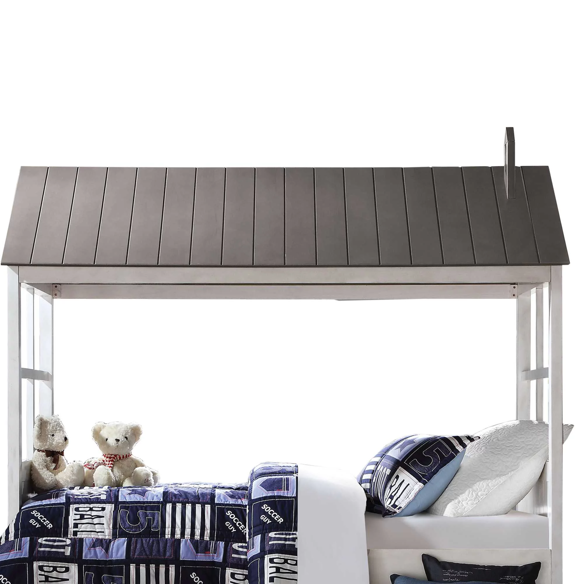 Tree House Design Wooden Twin Size Bed with Trundle, White and Gray