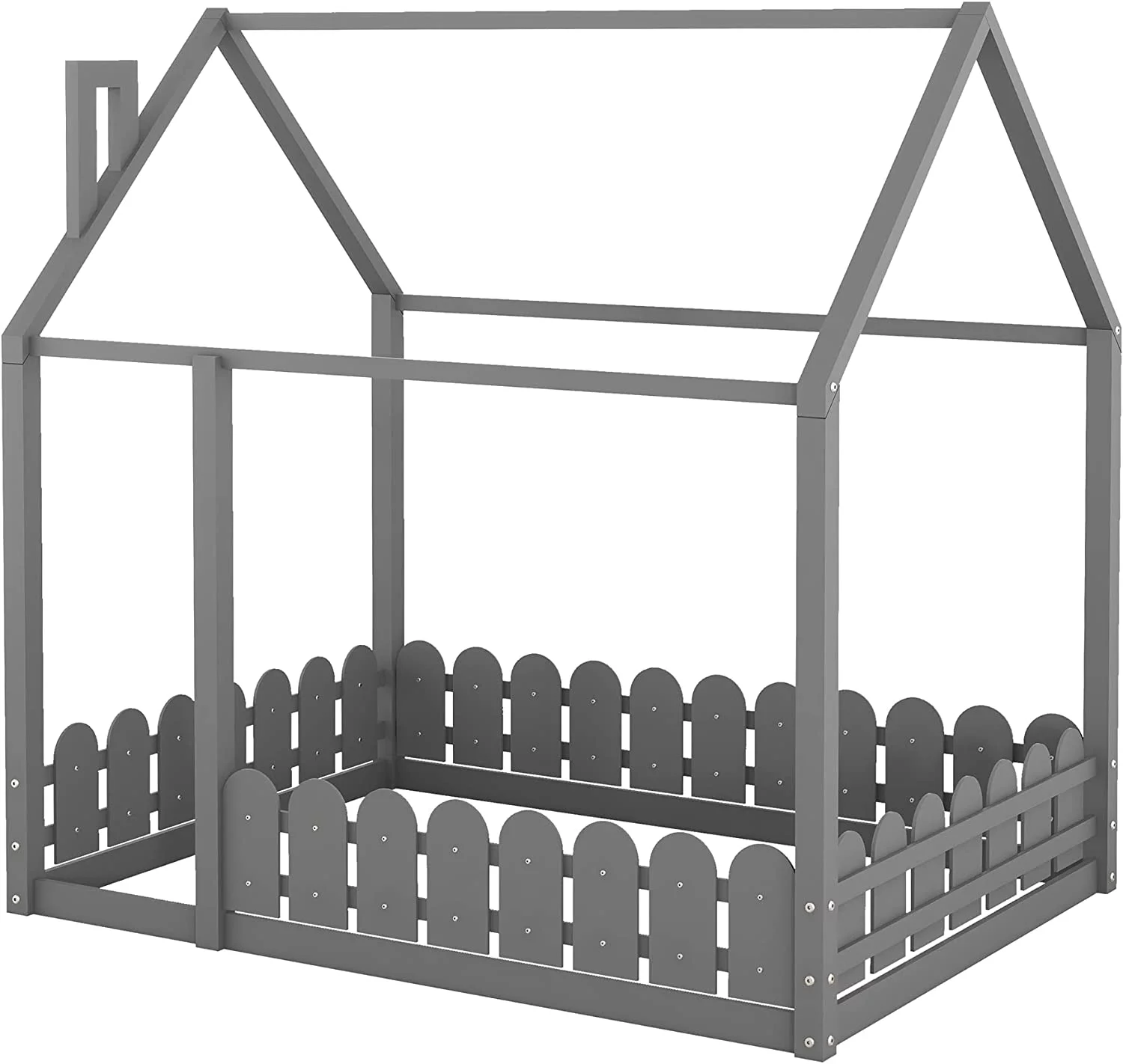 Slats are not Included Full Size Wood Bed House Bed Frame with Fence, for Kids, Teens, Girls