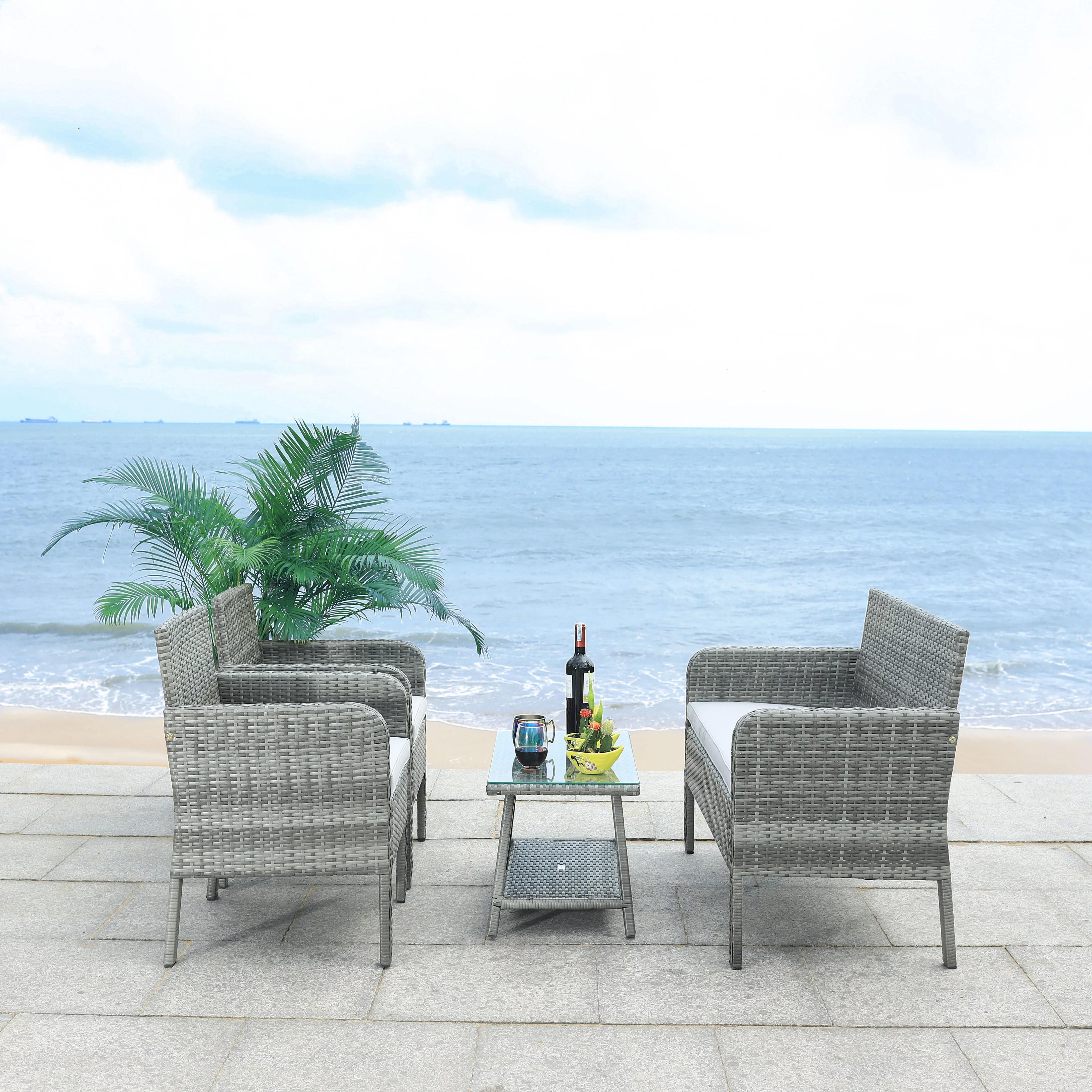SAFAVIEH Outdoor Collection Aboka 4-Piece Patio Set Grey/Grey