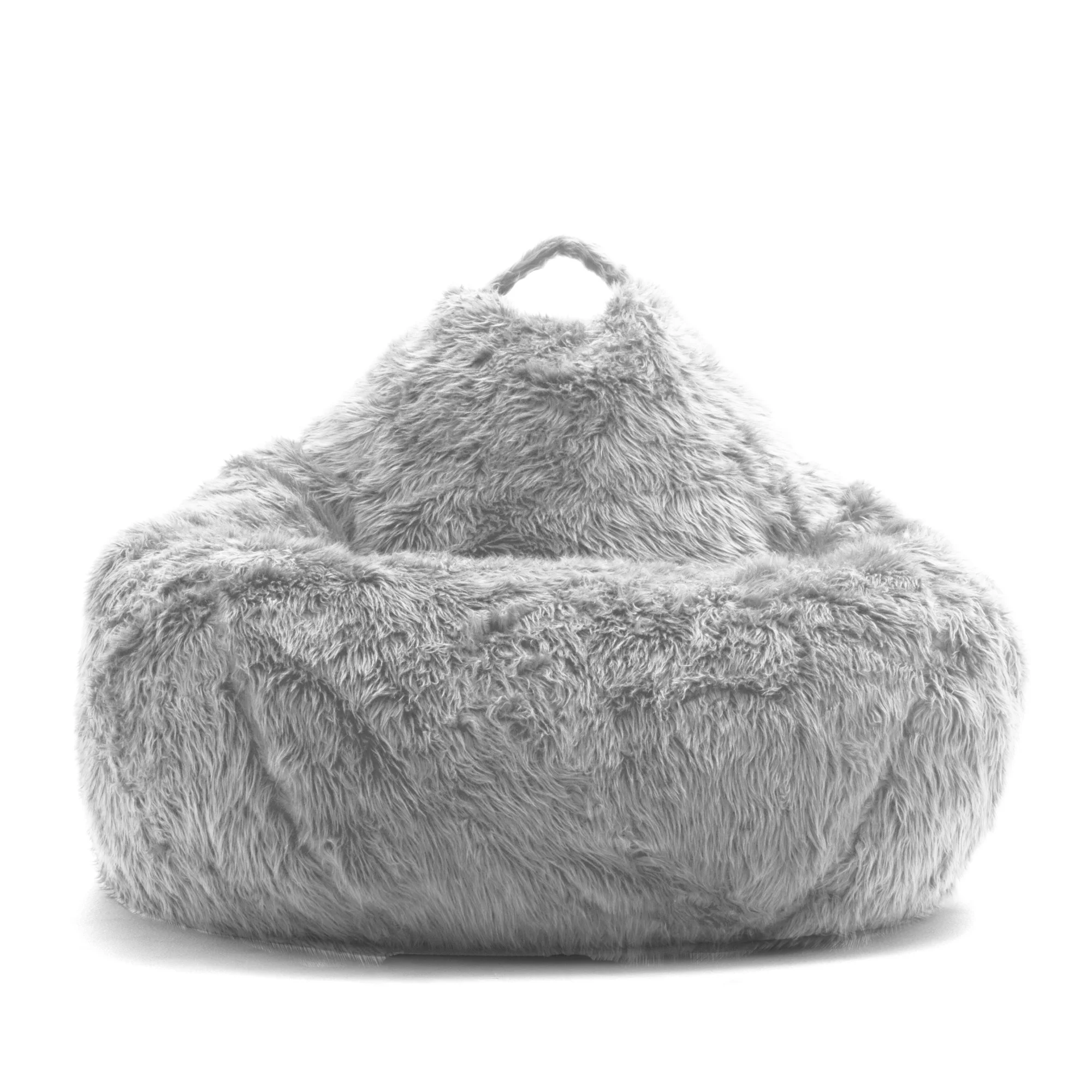 Big Joe Teardrop Bean Bag Chair, Gray Shag Fur, Soft Faux Fur, 3 feet Big