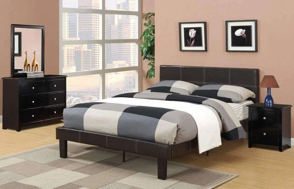 Espresso Faux Leather Upholstered Twin Bed Frame