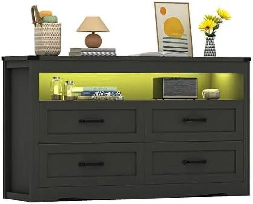 NLIBOOMLife Black Dresser for Bedroom with 6 Drawers Modern Chest of Drawers Wood Dressers Bedroom Wide Drawers Dressers Organizer for Closet Living Room Hallway