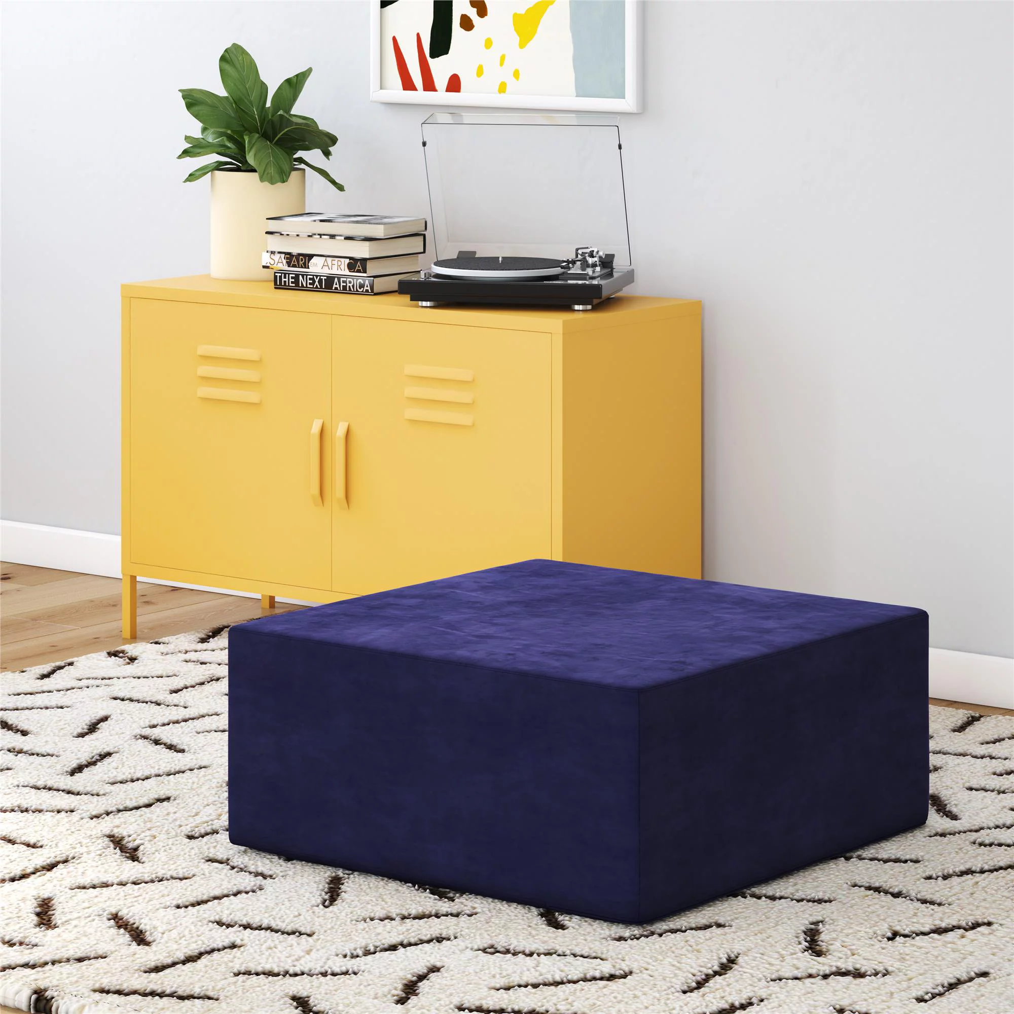 Novogratz The Flower Ottoman Pouf, Navy Blue Microfiber