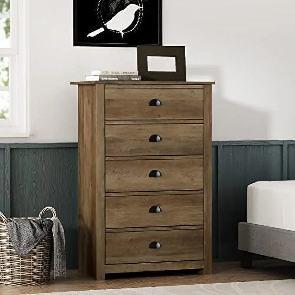 NLIBOOMLife Geodarno 6 Drawer Dresser Large Double Chest of Drawers Wooden Bedroom for Clothing Rustic Design 16.34" D x 46.46" W x 31.54" H Knotty Oak