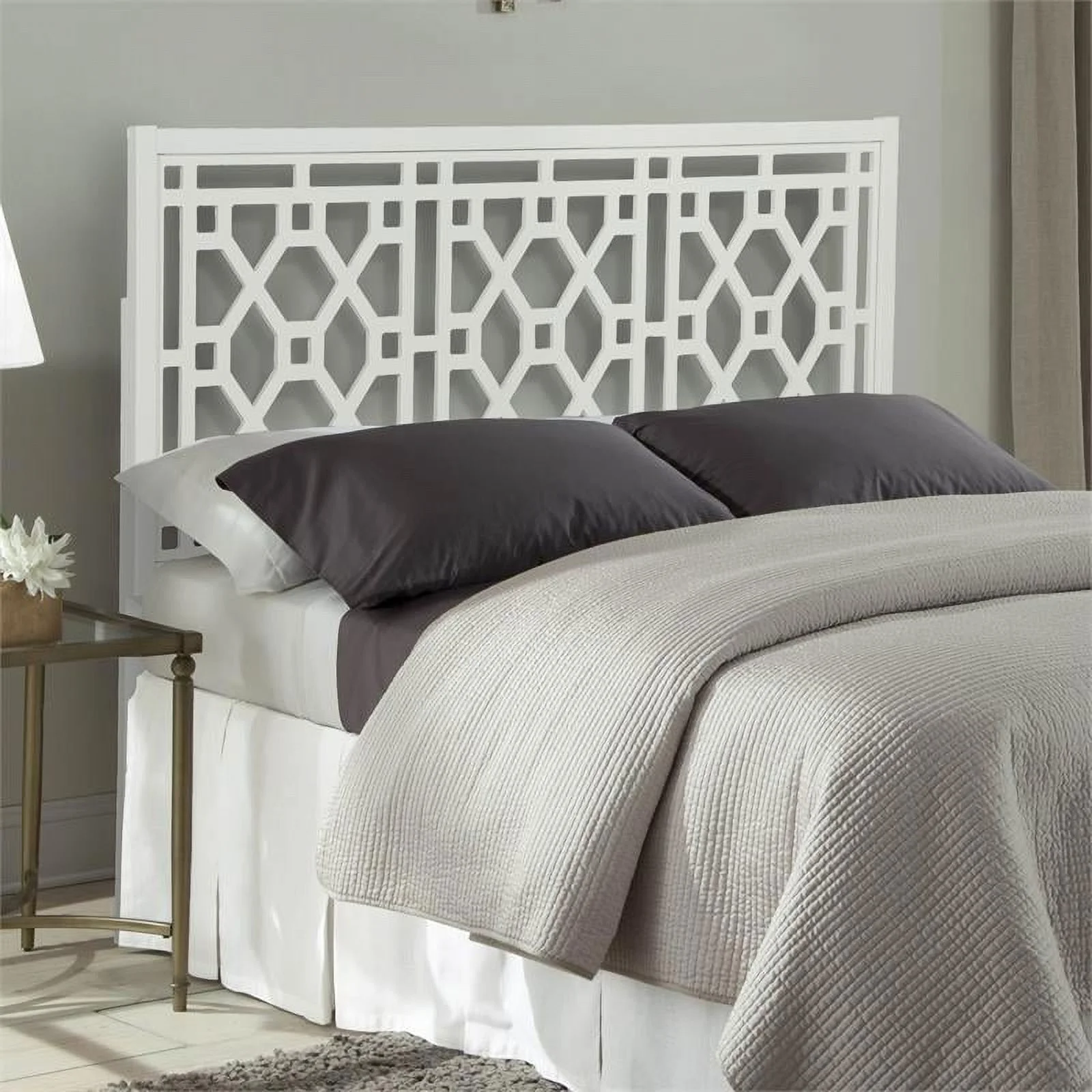 Bowery Hill Transitional Solid Poplar/MDF Wood Headboard Queen/Full in White