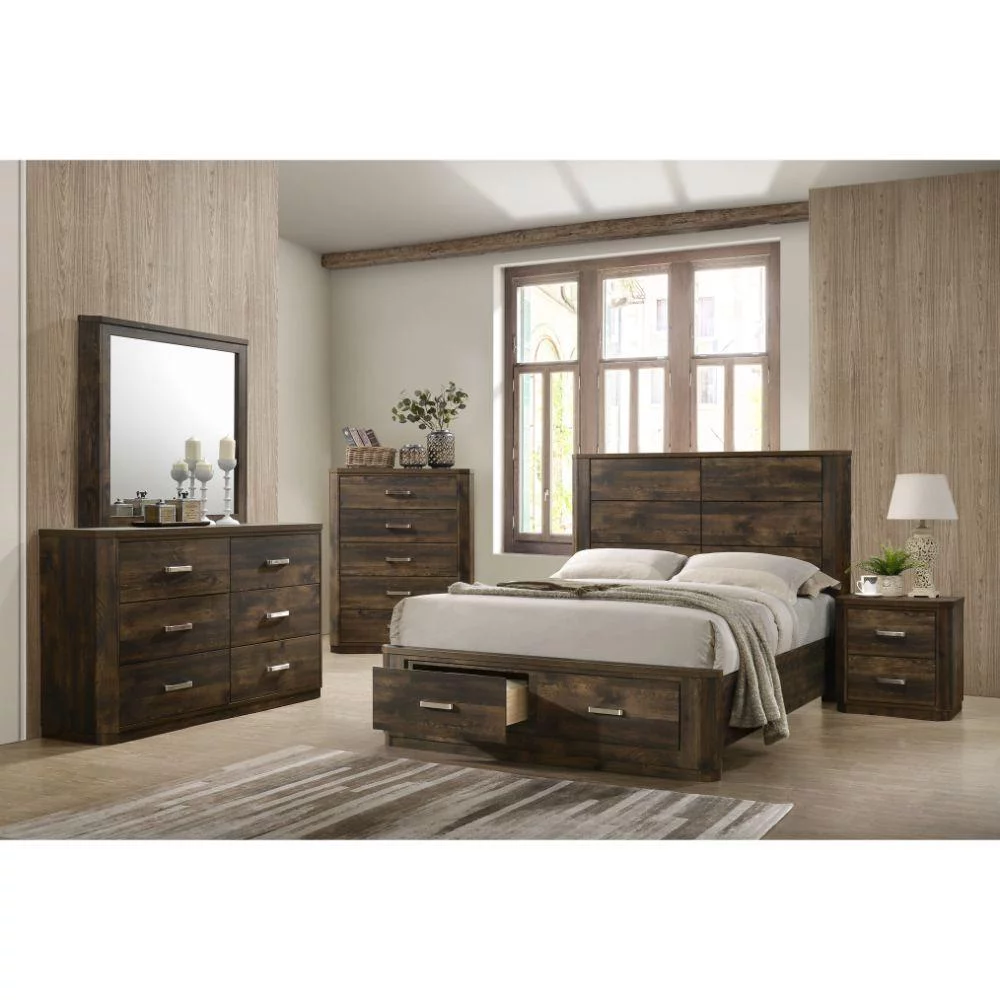 Contemporary Walnut Wood Queen Bed Storage 5PCS Set Acme Elettra 24200Q-S-5pcs