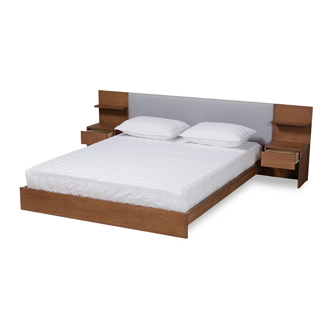 Sami Wood Queen Size Platform Storage Bed with Built-In Nightstands