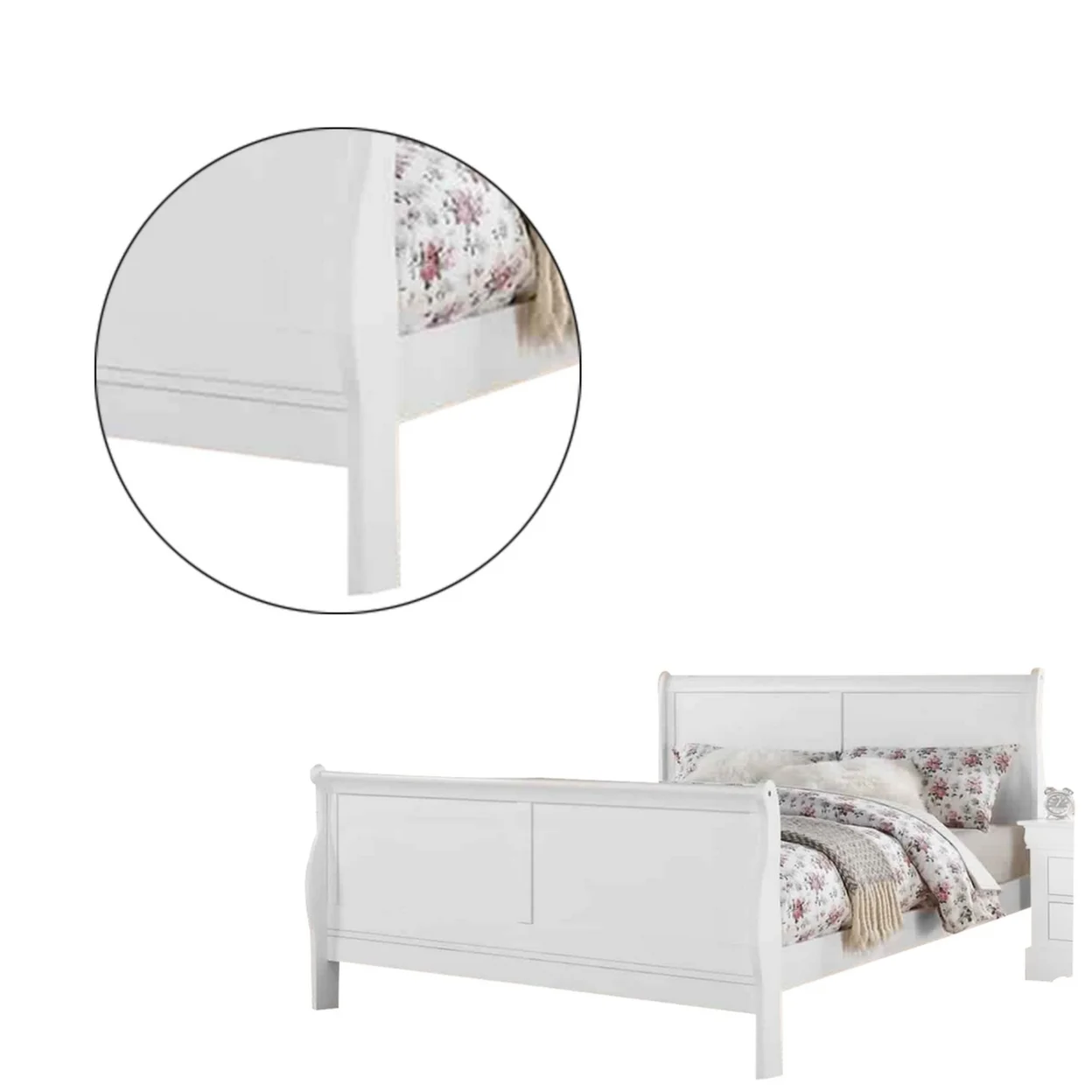 Sleigh Design Eastern King Size Bed with Sleek Legs, White- Saltoro Sherpi