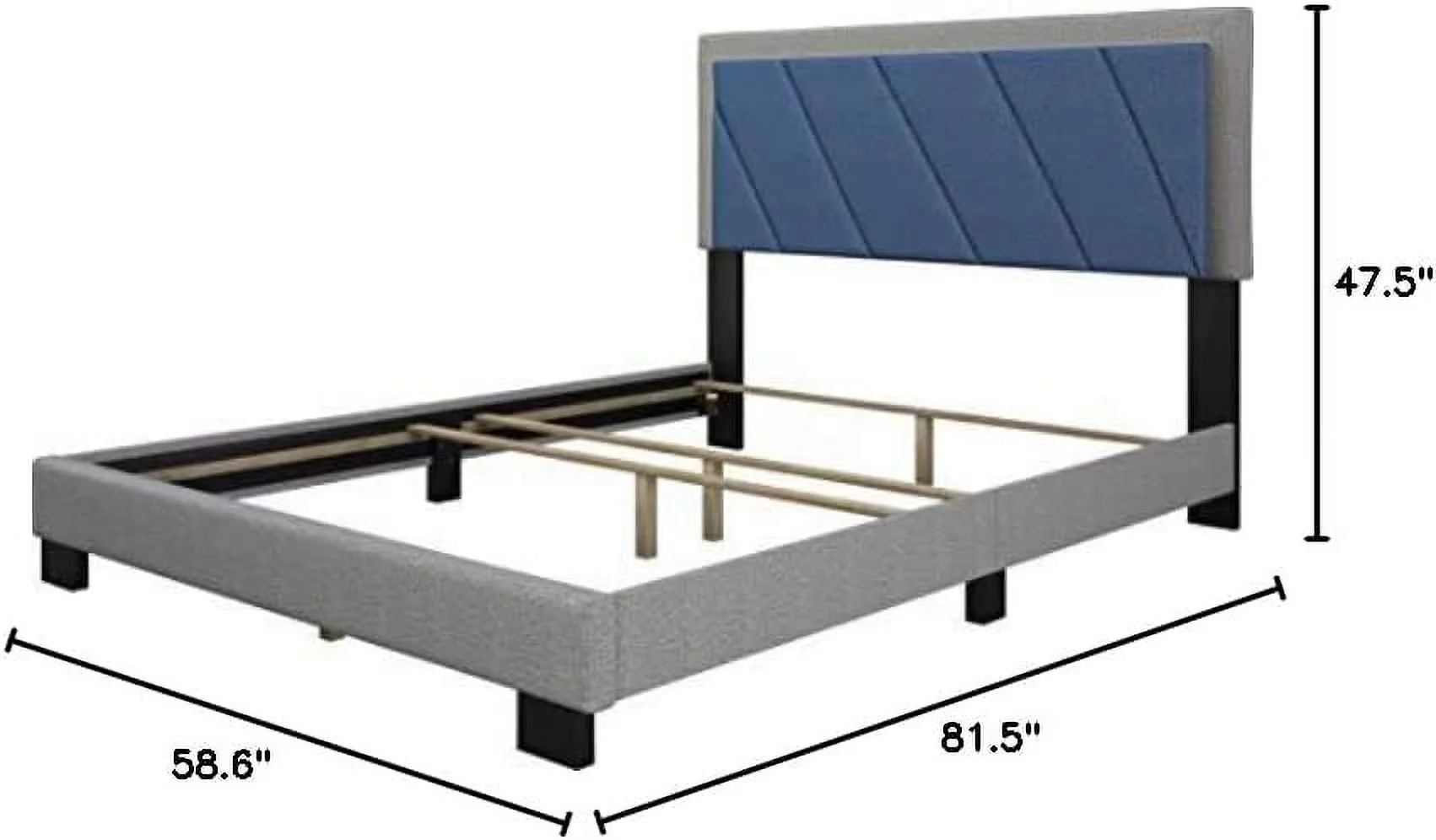 Sleep Diamond Upholstered Platform Bed with Headboard and Durable Mattress Foundation with Strong 4 Wood Slat Supports  Box Spring Required  King  Gray
