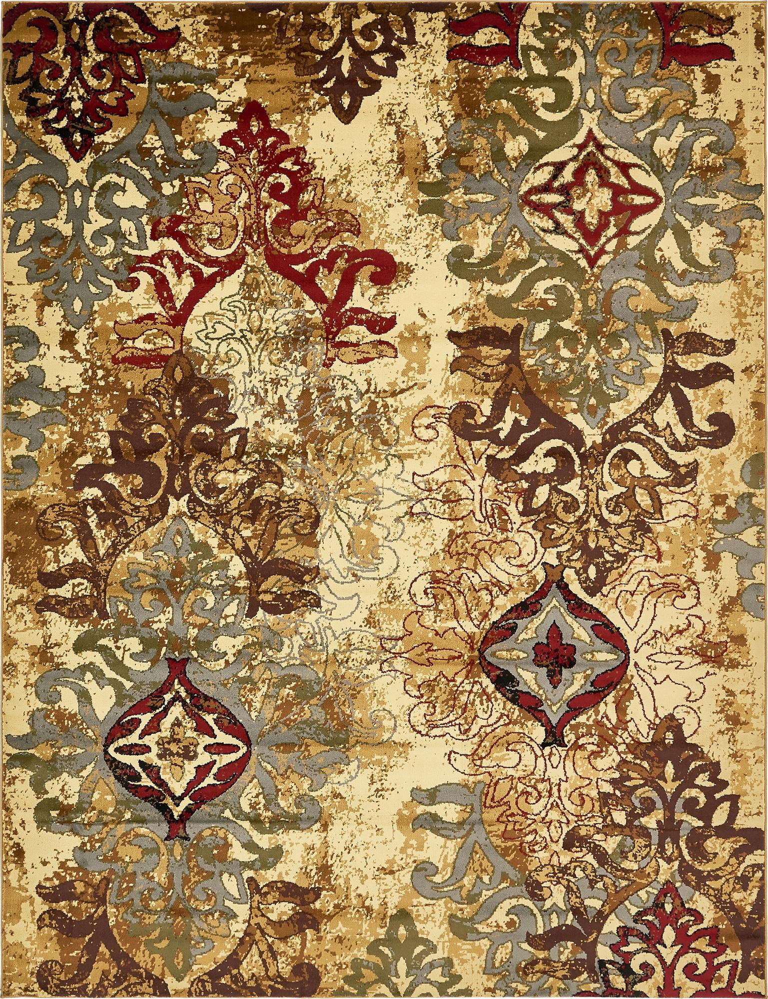 Unique Loom Congencis Barista Rug Beige/Blue 9' x 12' Rectangle Damask Contemporary Perfect For Living Room Bed Room Dining Room Office