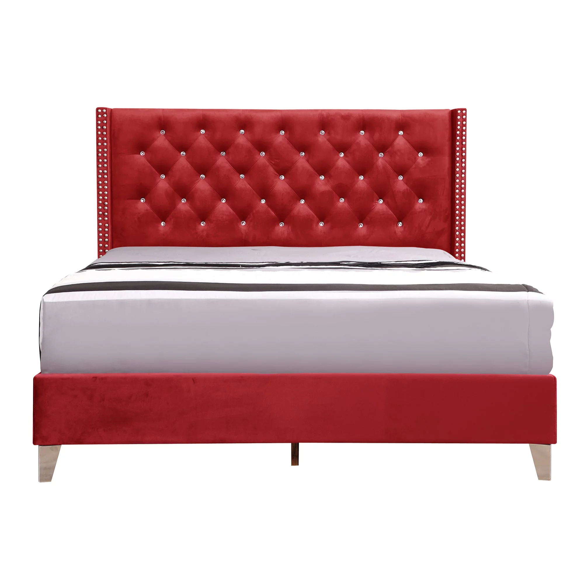 Passion Furniture  Julie Tufted Upholstered Low Profile Panel Bed, Cherry - Full Size