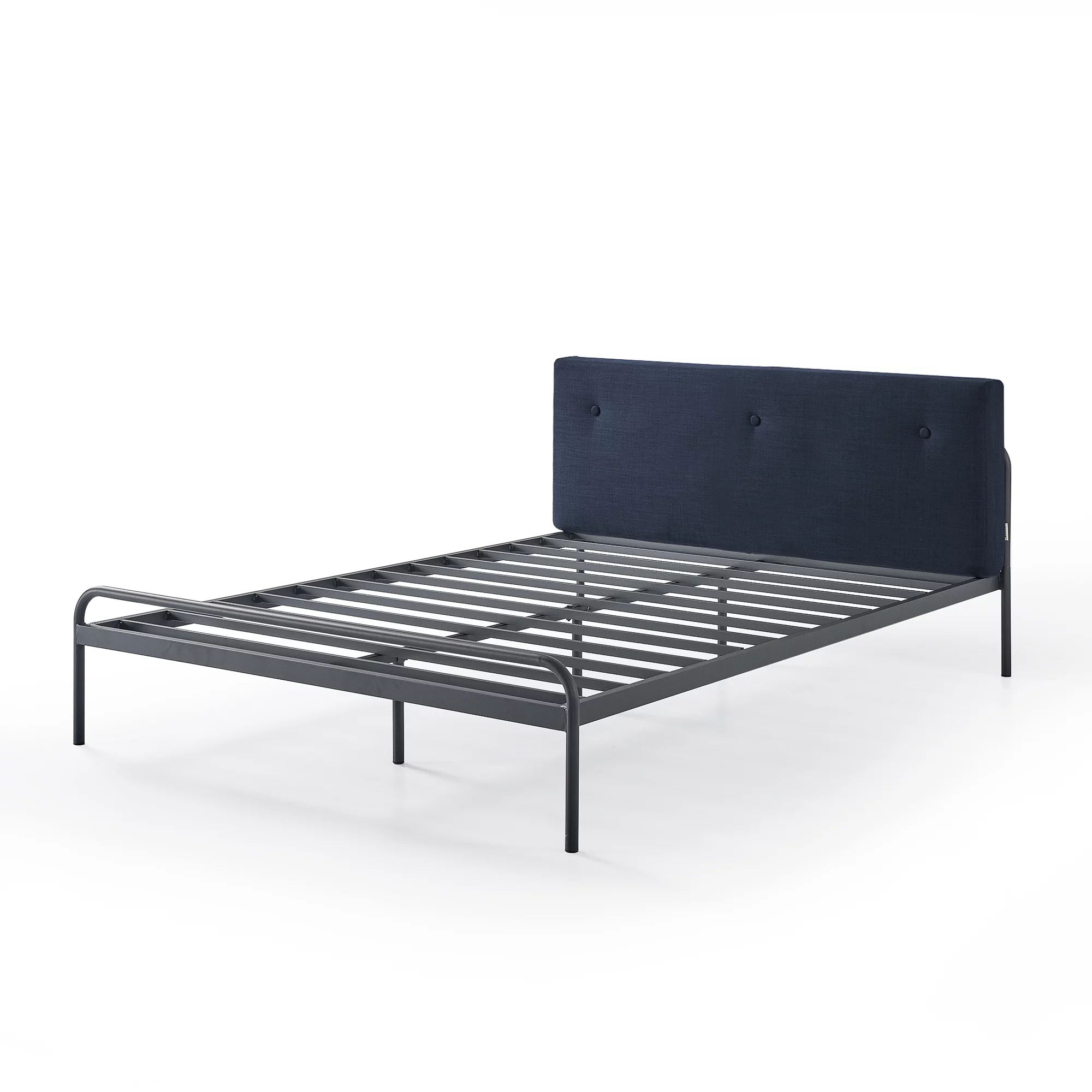 Mellow Maggie Metal Platform Bed with Upholstered Cushion Headboard, Navy, Full