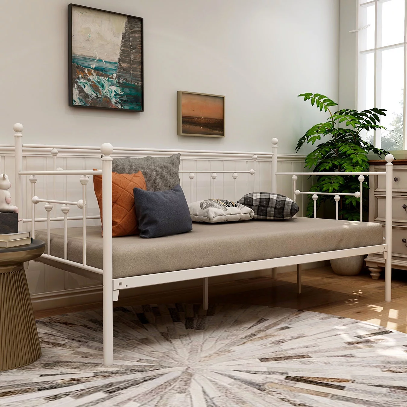 AUFANK Twin Daybed Frame Platform Metal Bed Frame Premium Steel Slat Support White