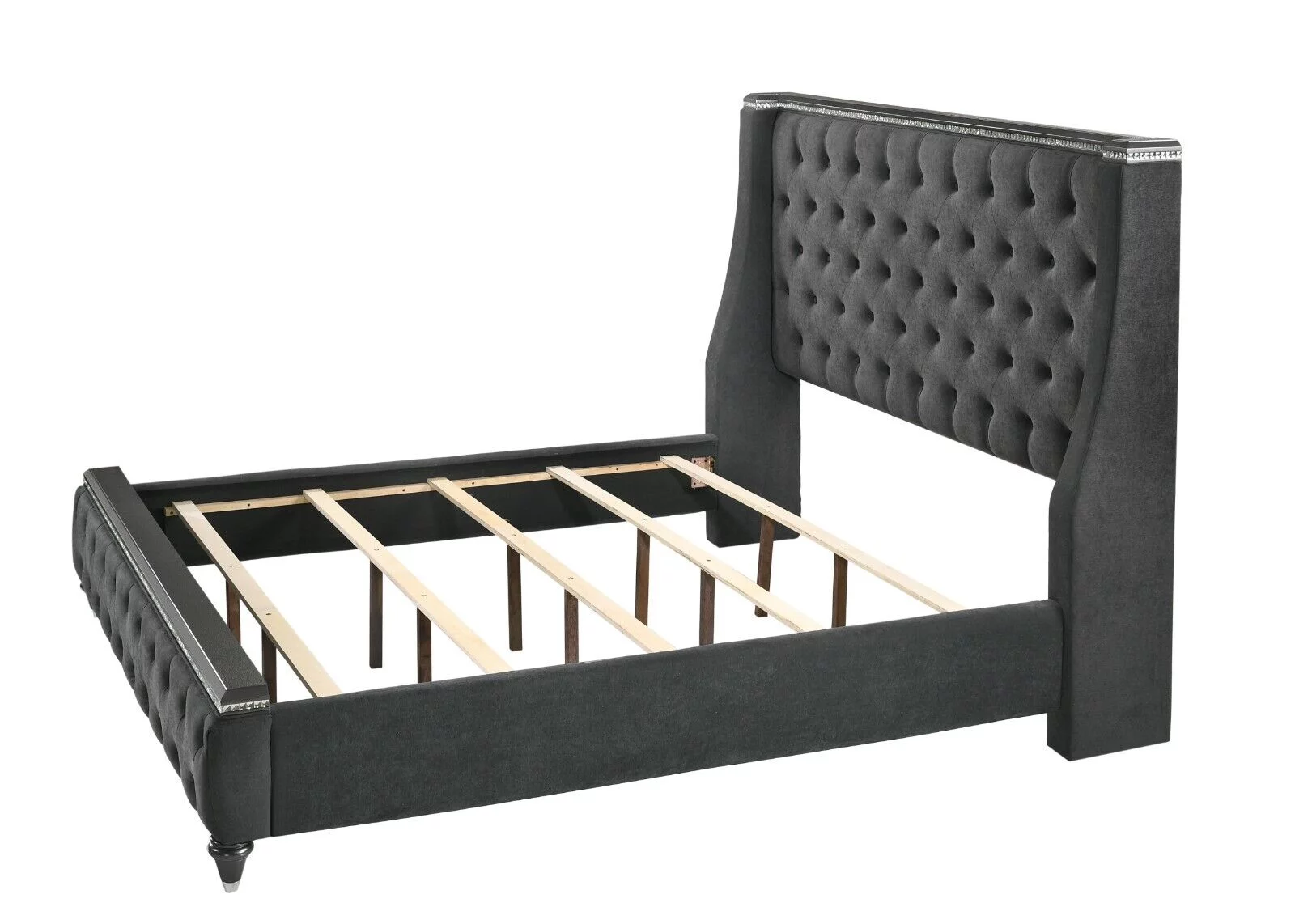 Modern Glam Style 1pc Queen Size Grey Fabric Upholstered Panel Bed Wooden Bedroom Furniture