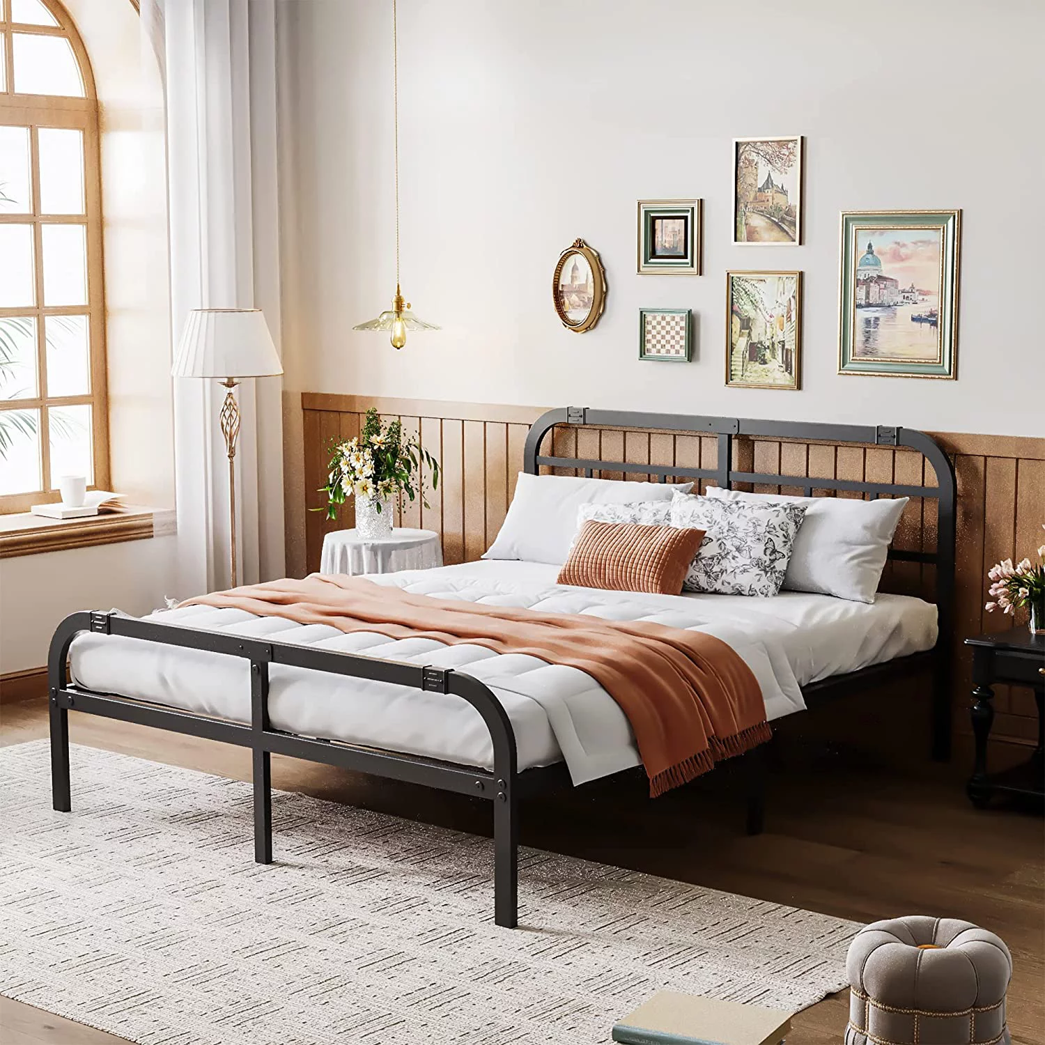 Queen Bed Frame with Headboard and Footboard 14-Inch High Steel Slats with 3500lbs Support No Box Spring Needed Noise Free Anti-Slip Easy Assembly (Max Load 3000lbs)