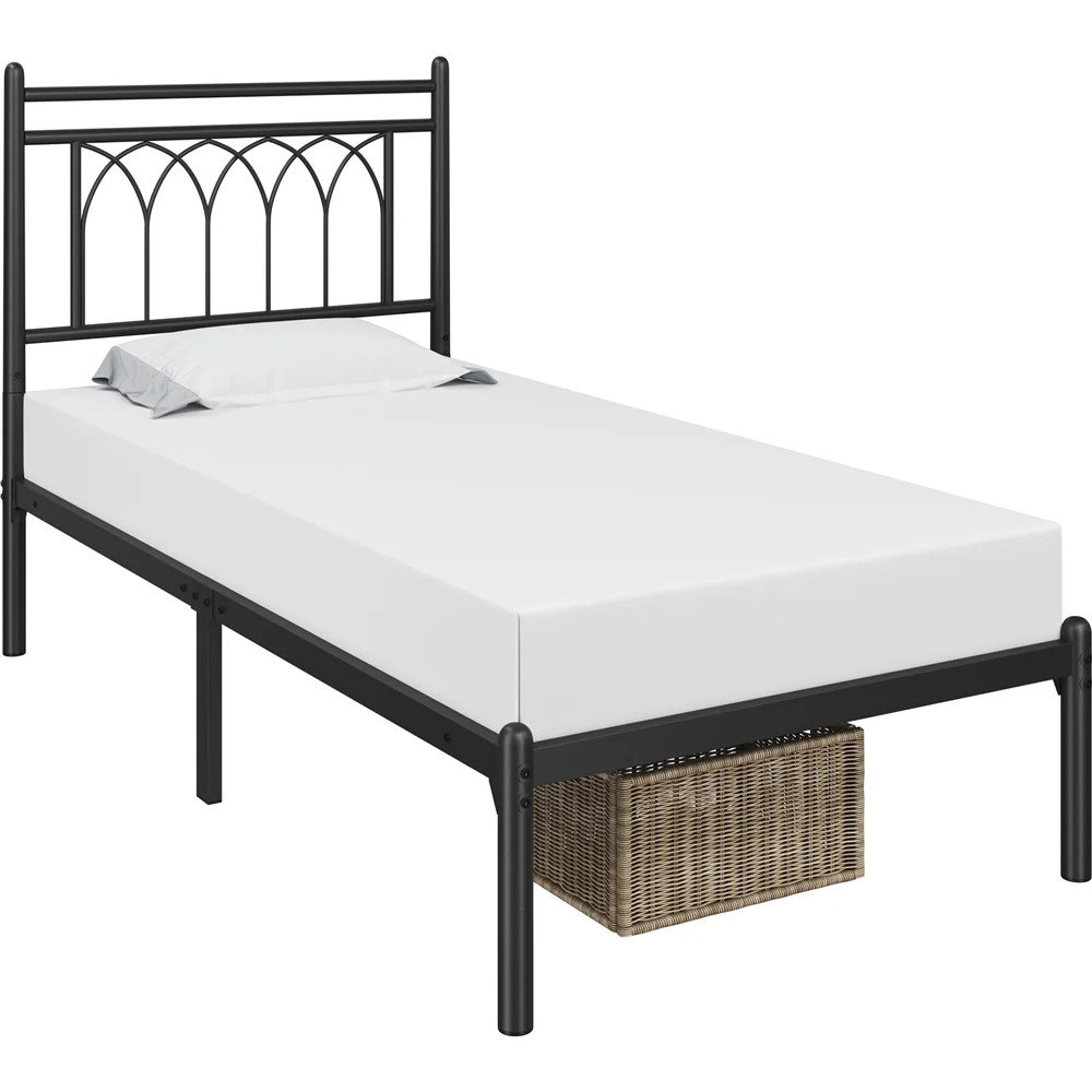 Topeakmart Modern Metal Platform Bed Frame with Headboard, Twin XL, Black