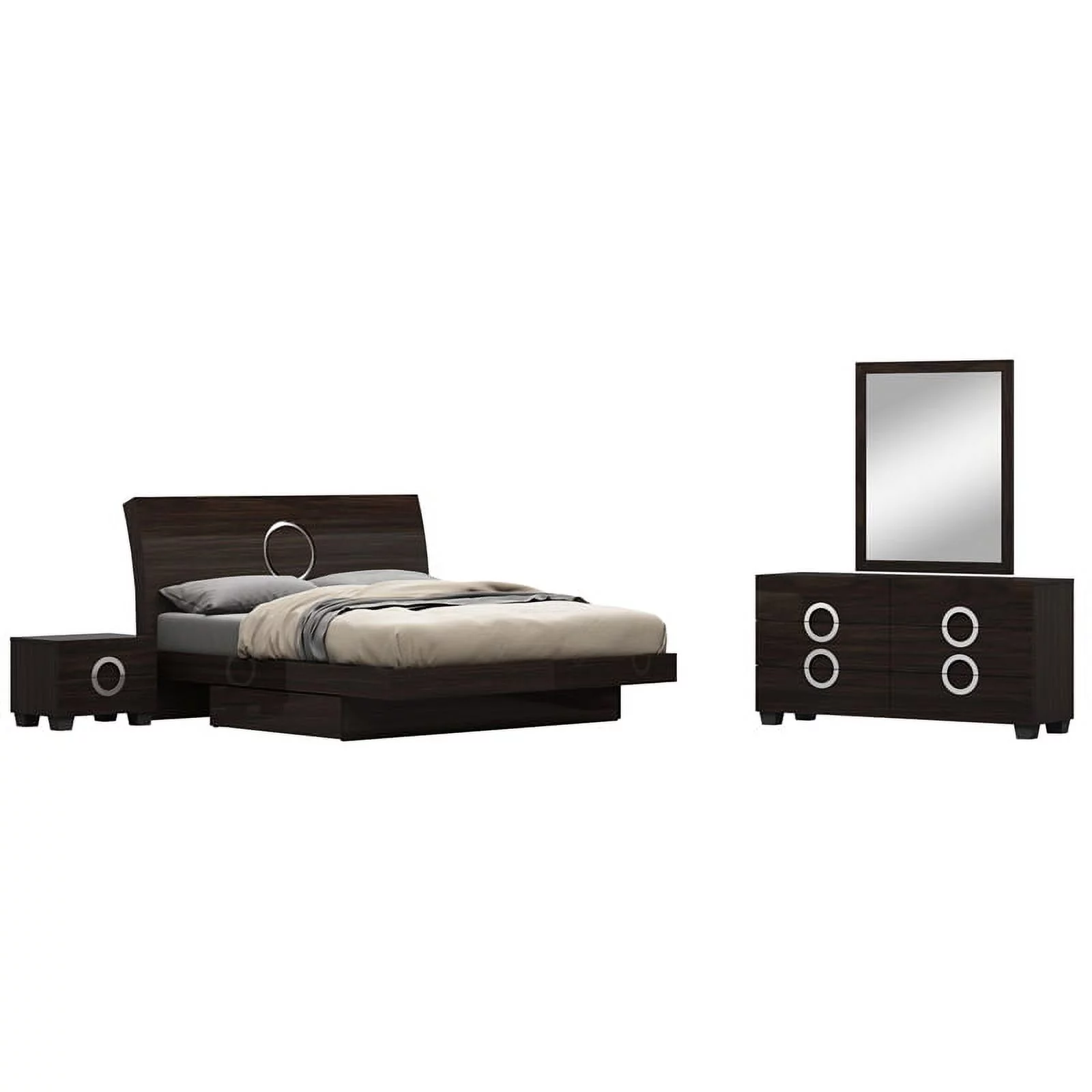 Titan Furnishings Rita 4-Piece Wood Queen Bedroom Set in Wenge Color