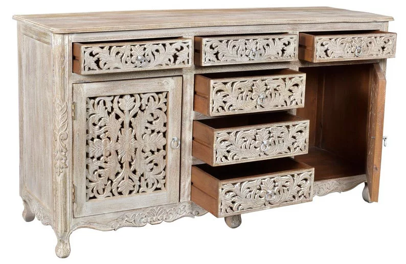 Hand carved Indian solid wooden Nadia 6 drawers combo dresser