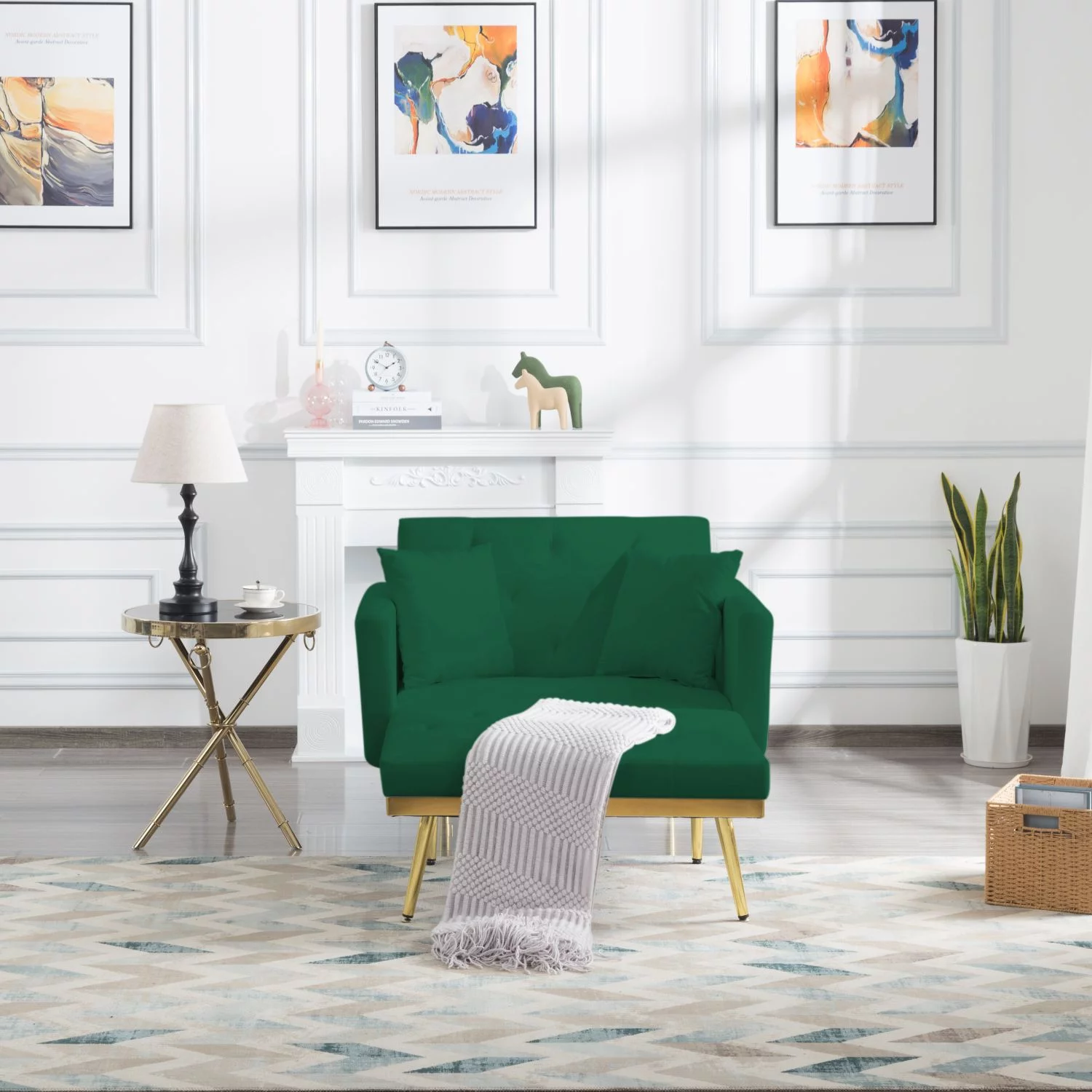 BSHTI Chaise Lounge,Convertible Chaise Futon Sofa Bed Upholstered Chaise Lounge for Livingroom(Green)