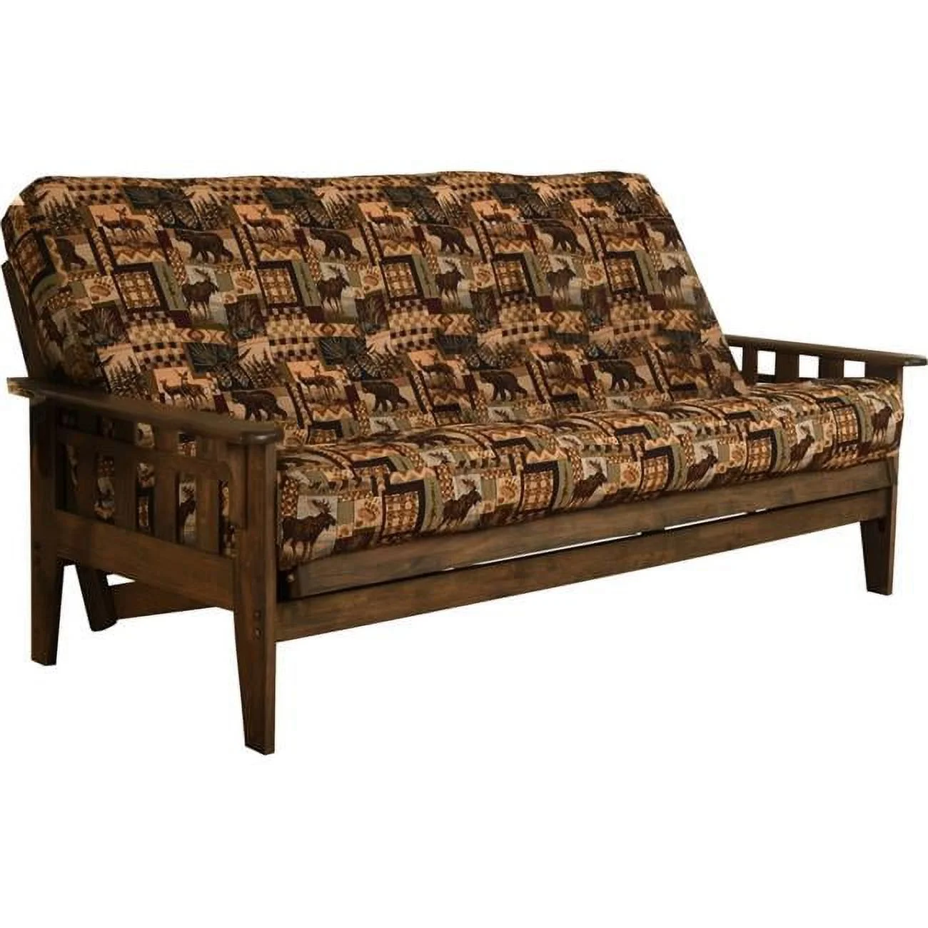 Tucson Rustic Walnut Futon Frame with Peters Cabin Mattress - Full Size