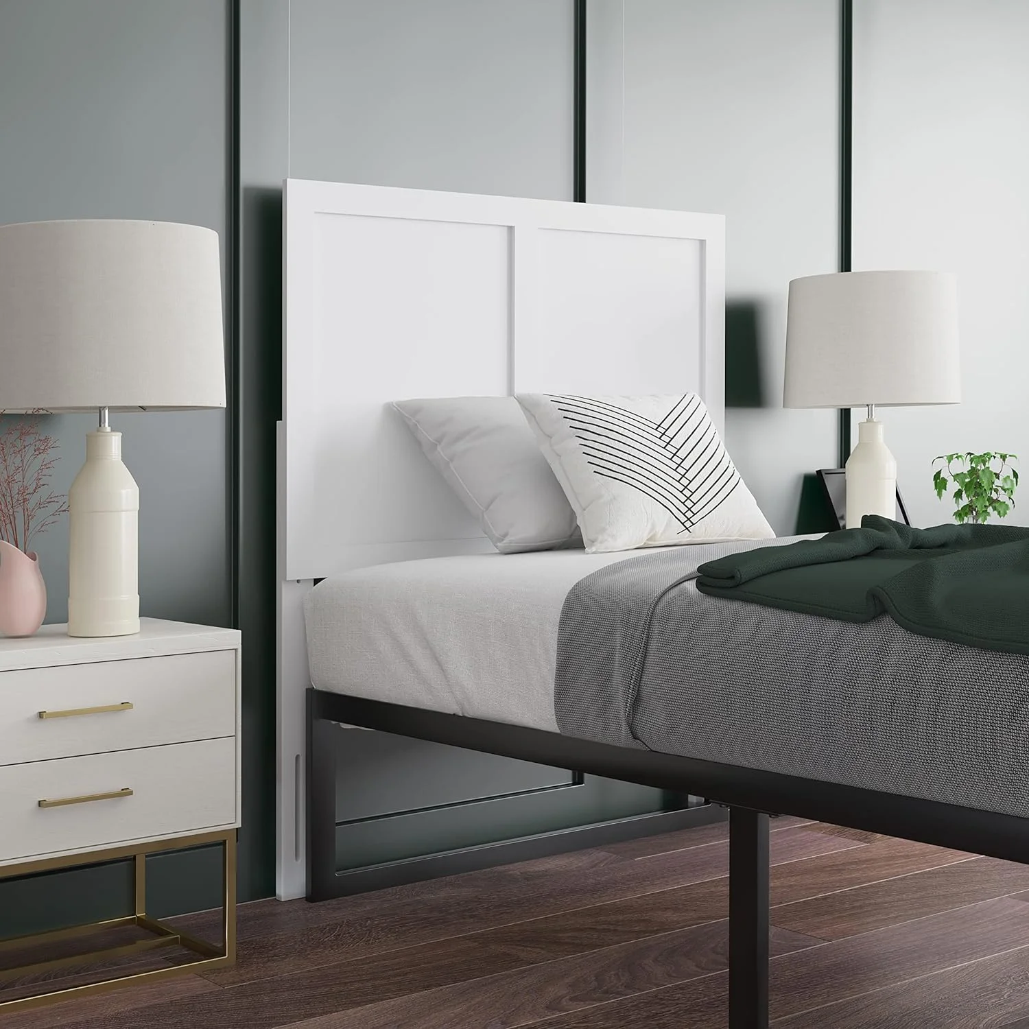 Omar Size Two Panel Wooden Adjustable Headboard In White