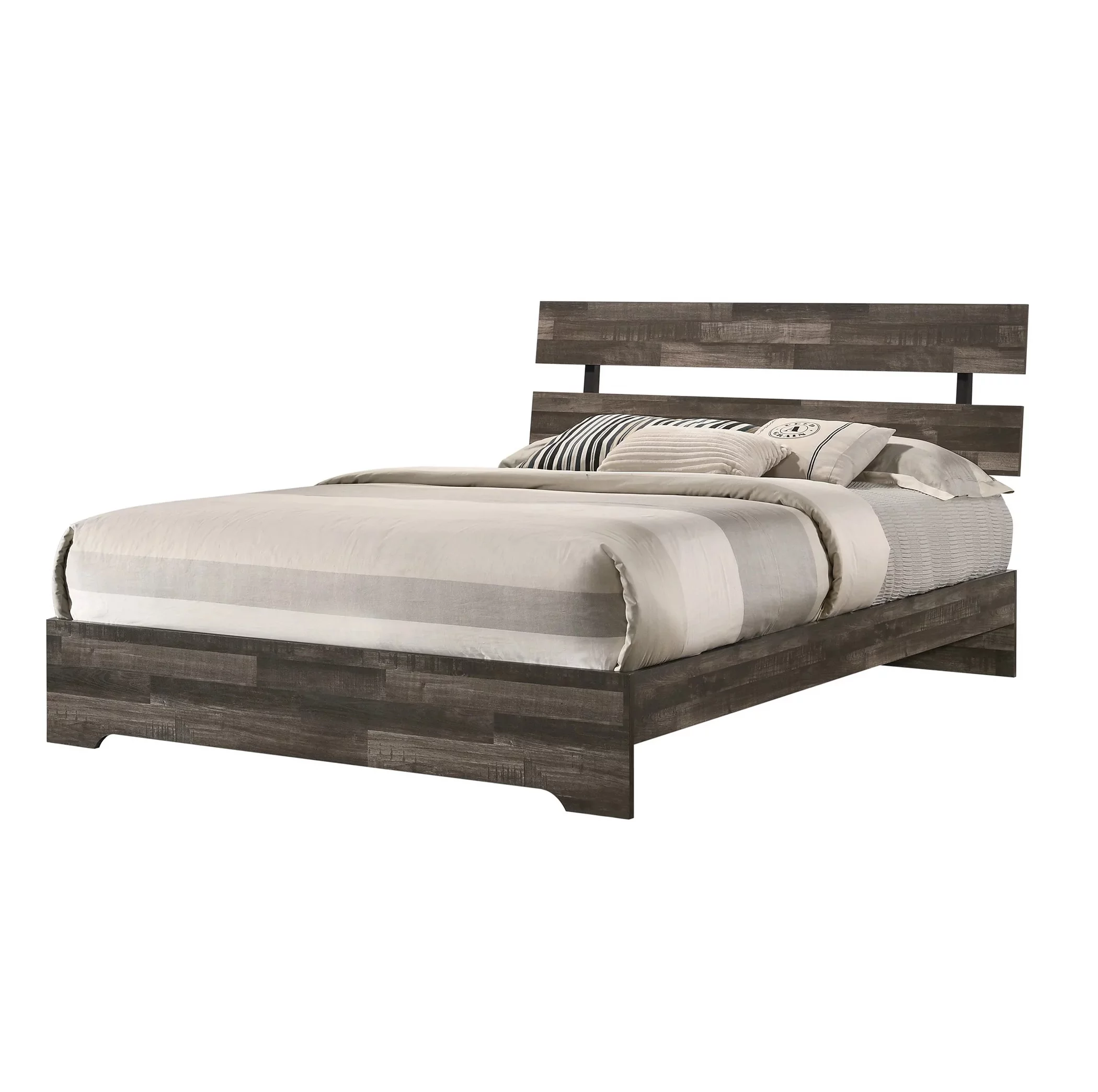 Rustic Brown Finish 4pc Twin Size Platform Bedroom Set Bed Dresser Mirror Nightstand