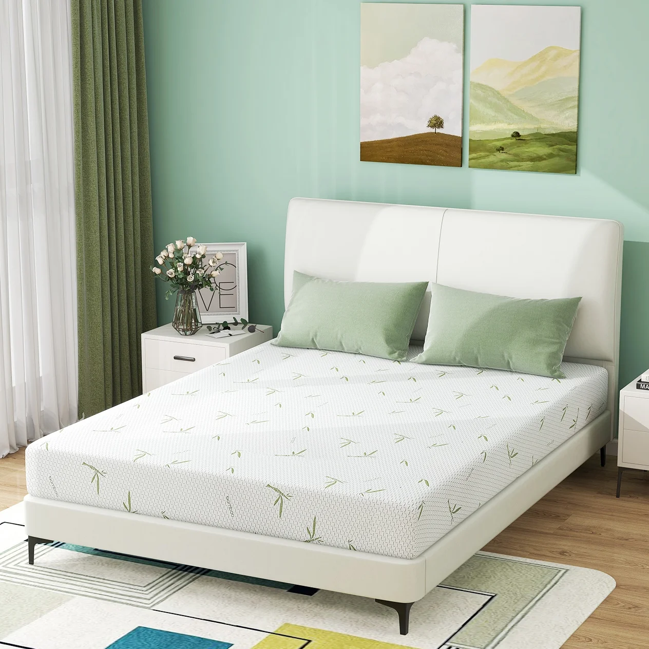 6'' Memory Foam Mattress Green Tea Mattress Medium Firm,Twin