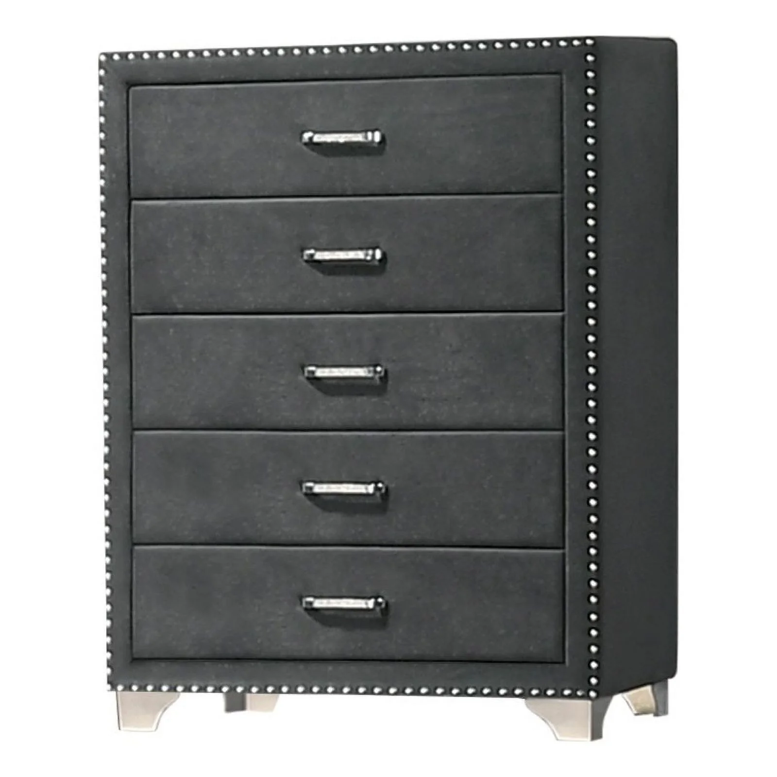 Pemberly Row 5-drawer Contemporary Velvet Upholstered Chest in Gray